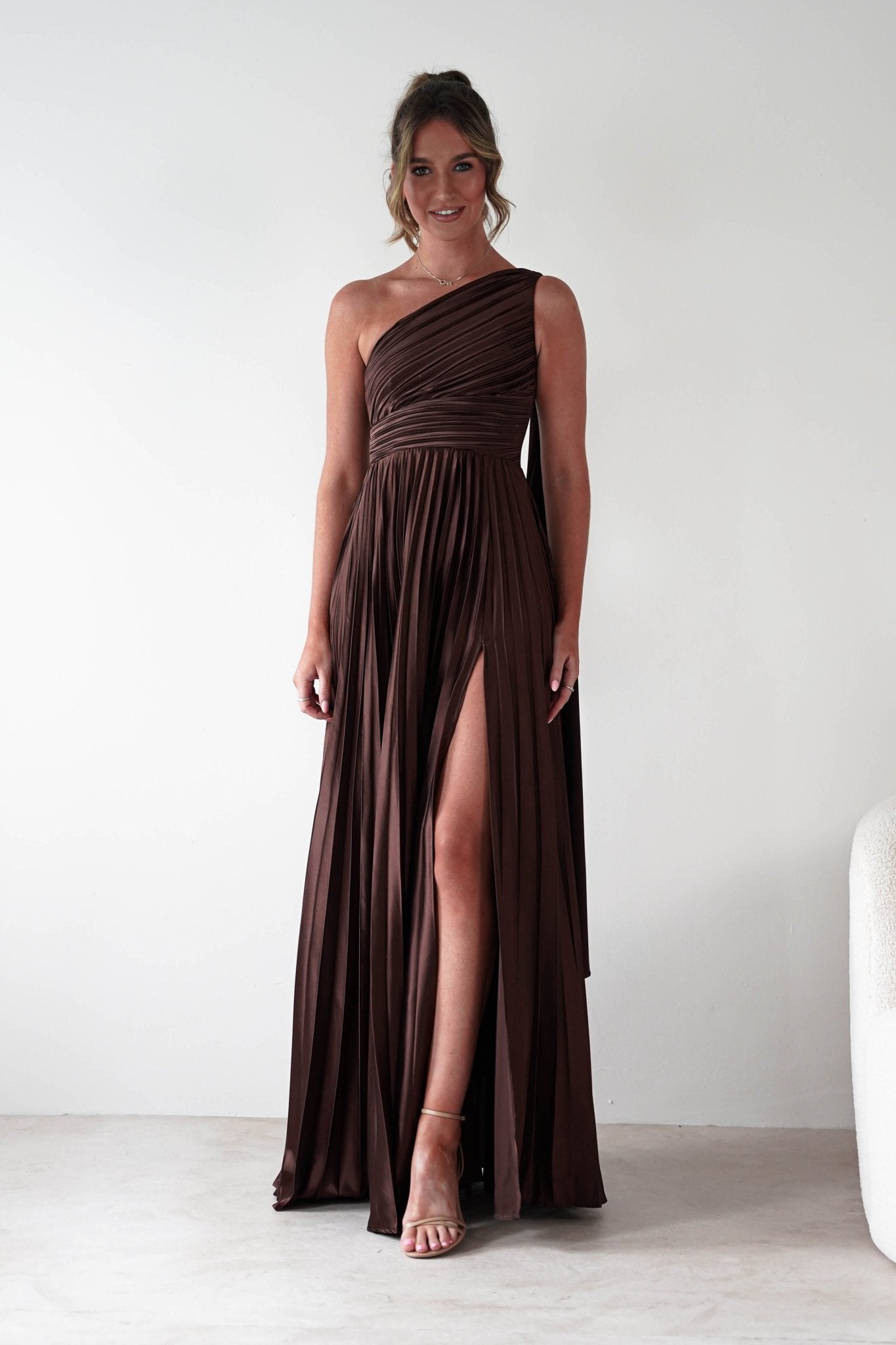 Jianna Peated Maxi Dress | Brown | Oh Hello Clothing | S (8)