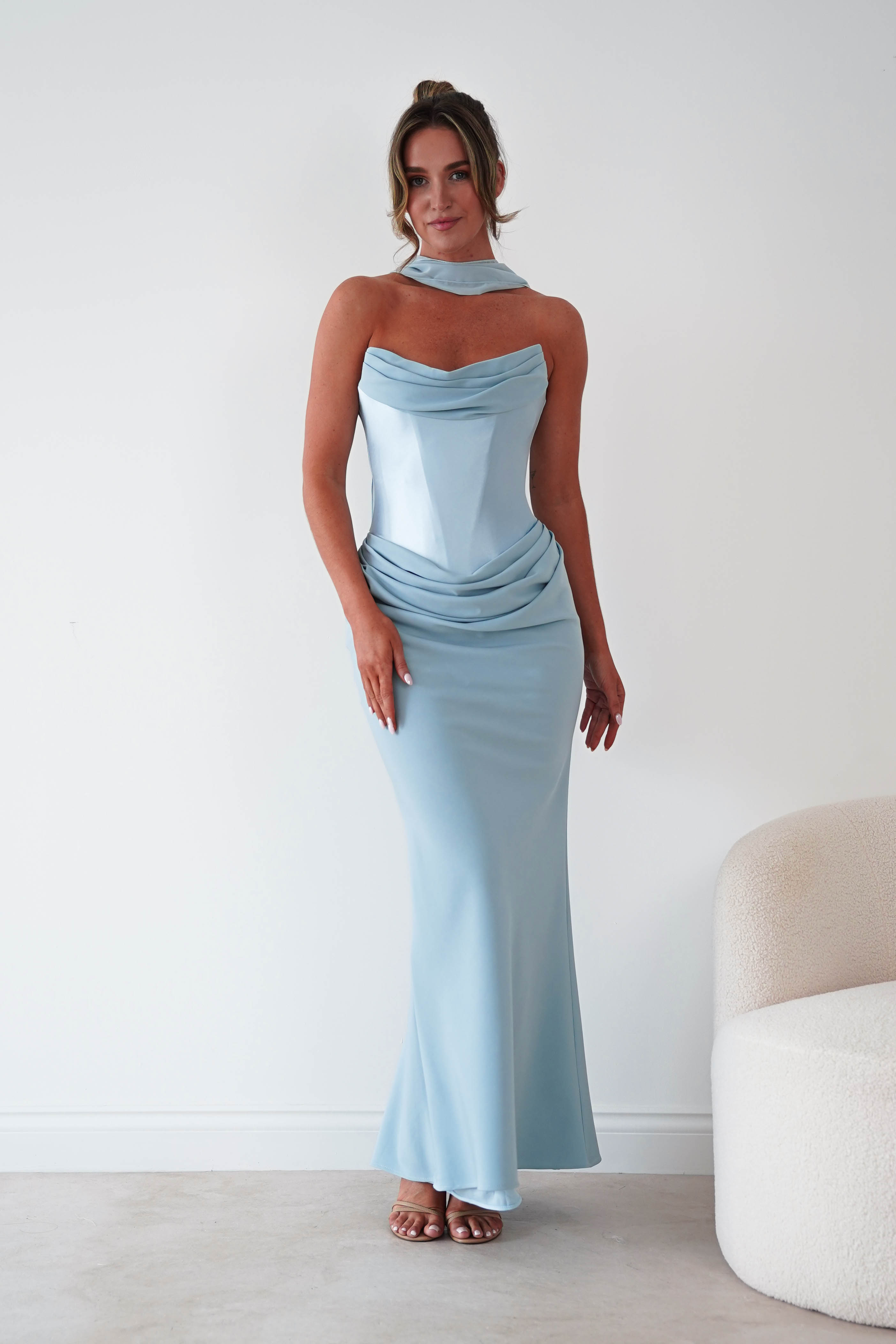 Oh Hello Clothing Women > Clothing > Dresses Kailani Strapless Ruched Maxi Dress | Blue