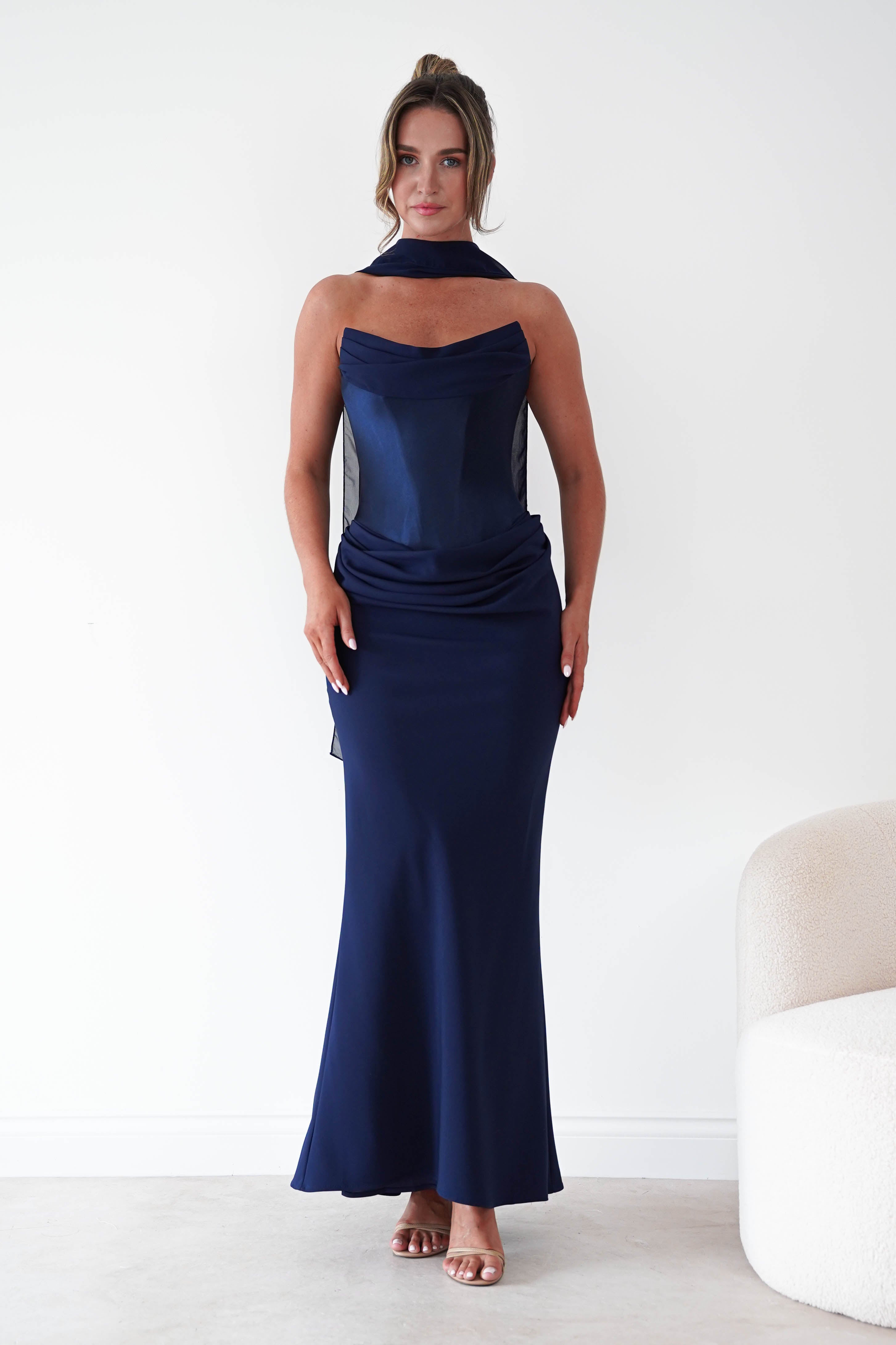Oh Hello Clothing Women > Clothing > Dresses Kailani Strapless Ruched Maxi Dress | Navy