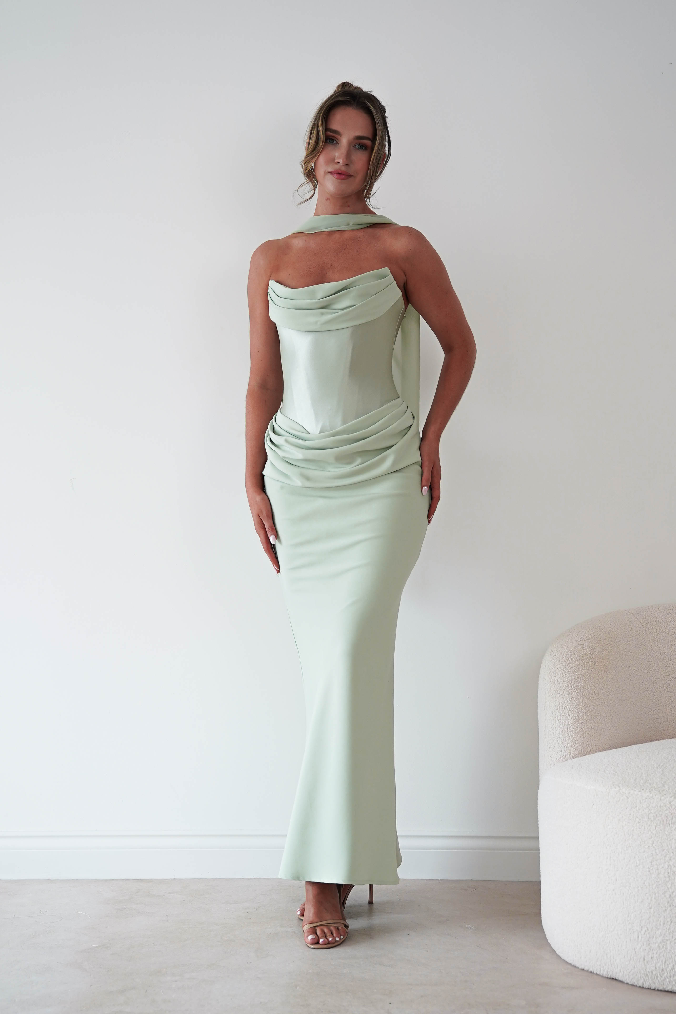 Oh Hello Clothing Women > Clothing > Dresses Kailani Strapless Ruched Maxi Dress | Sage