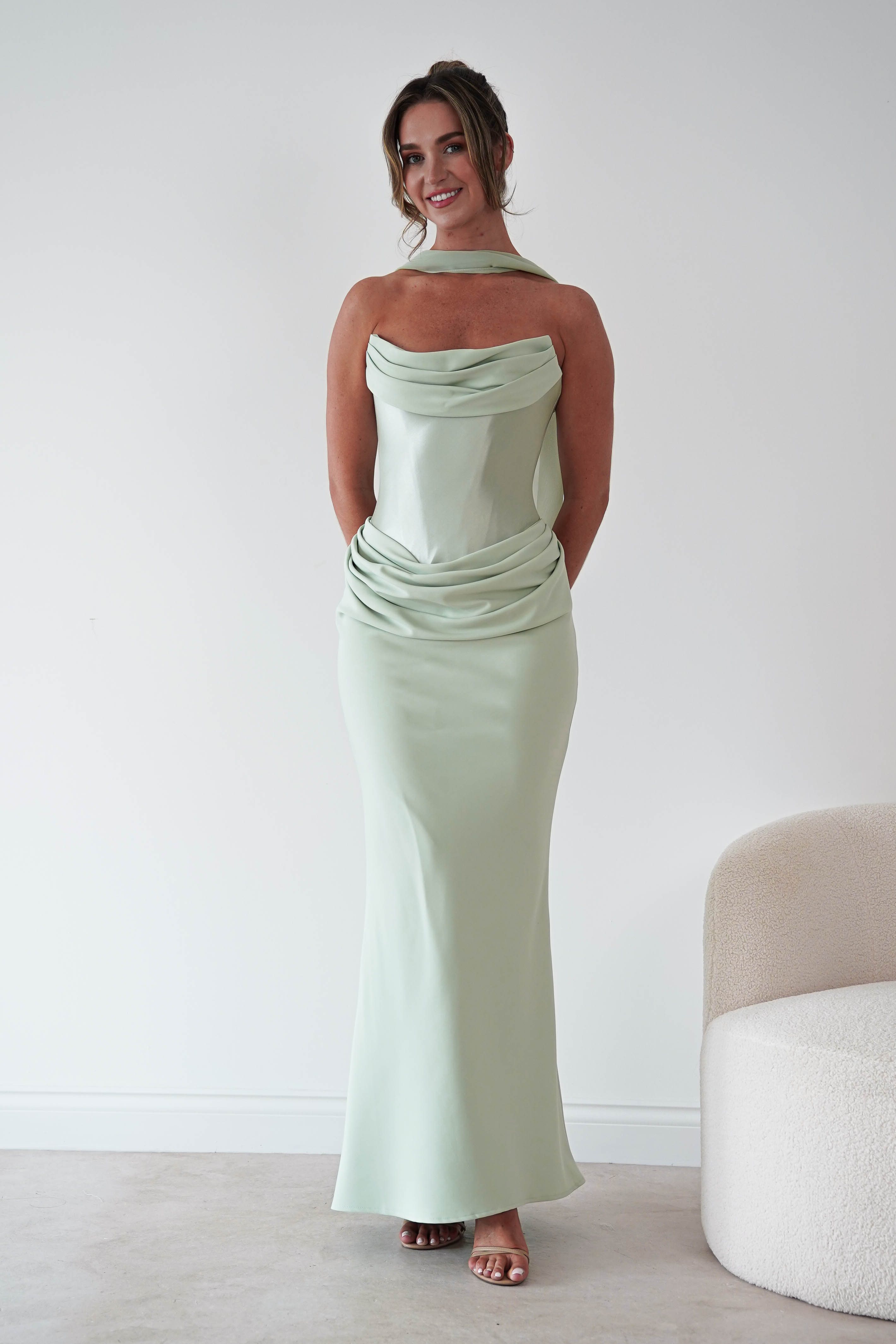 Oh Hello Clothing Women > Clothing > Dresses Kailani Strapless Ruched Maxi Dress | Sage