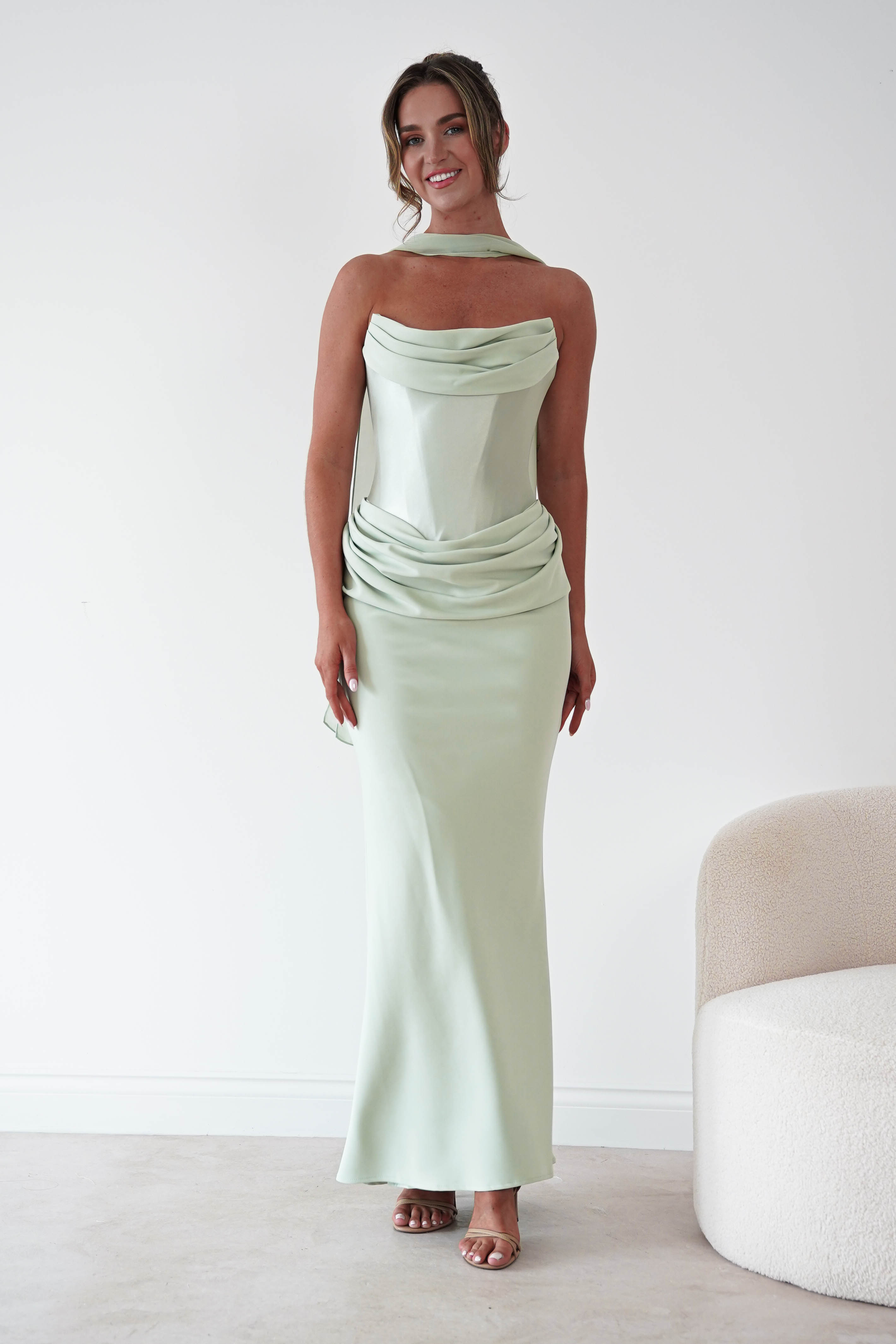 Oh Hello Clothing Women > Clothing > Dresses Kailani Strapless Ruched Maxi Dress | Sage