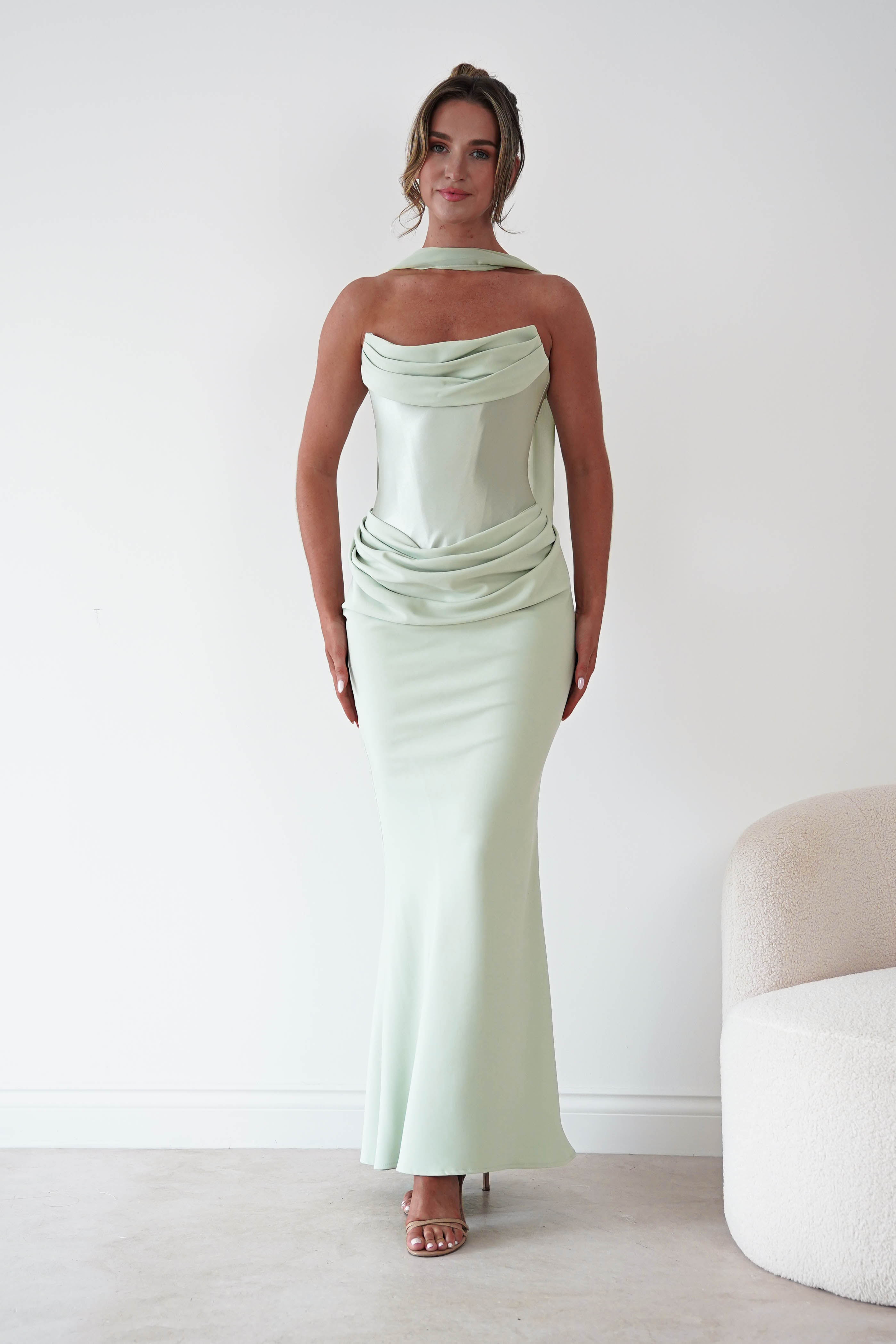 Oh Hello Clothing Women > Clothing > Dresses Kailani Strapless Ruched Maxi Dress | Sage