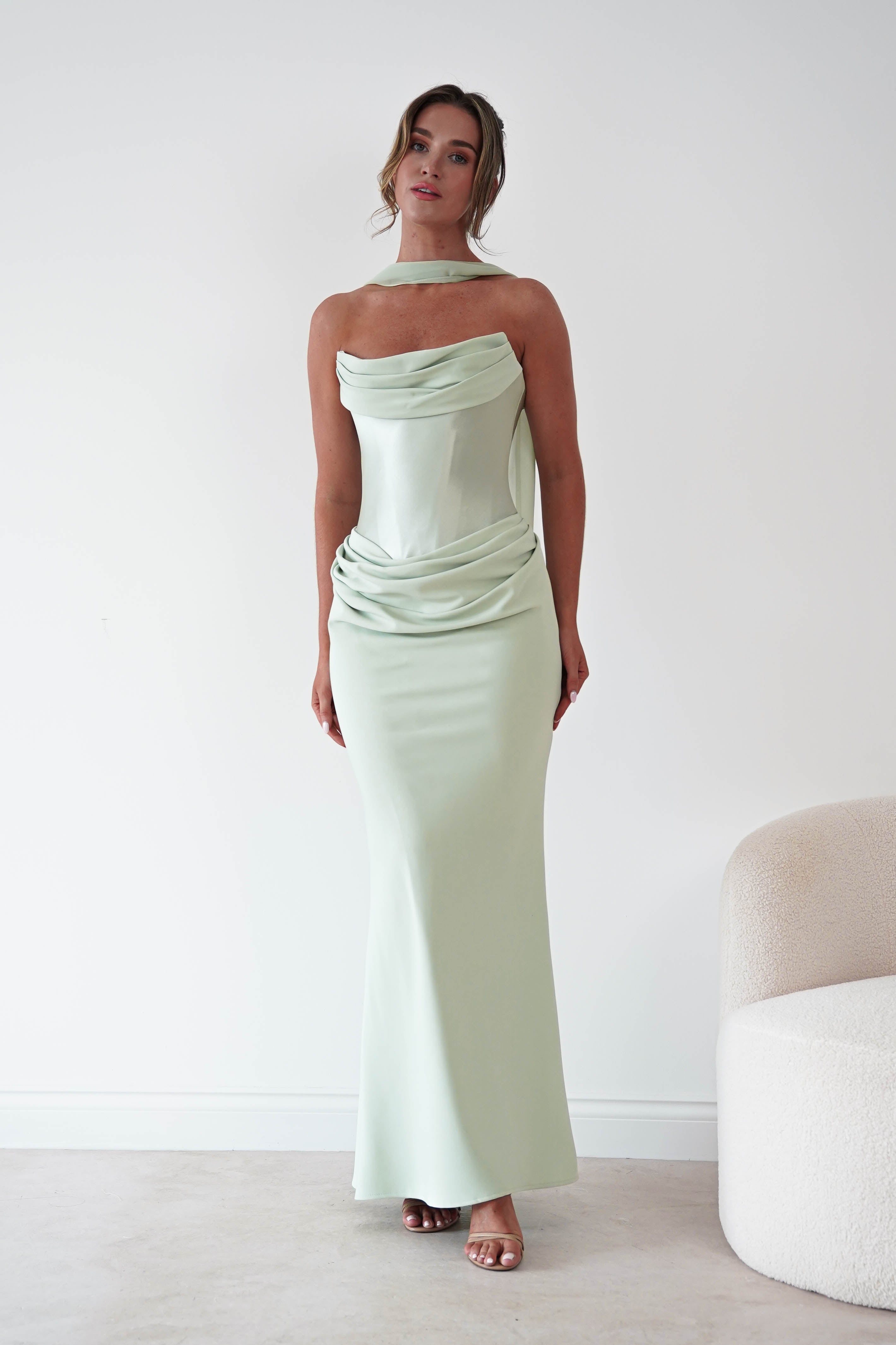 Oh Hello Clothing Women > Clothing > Dresses Kailani Strapless Ruched Maxi Dress | Sage