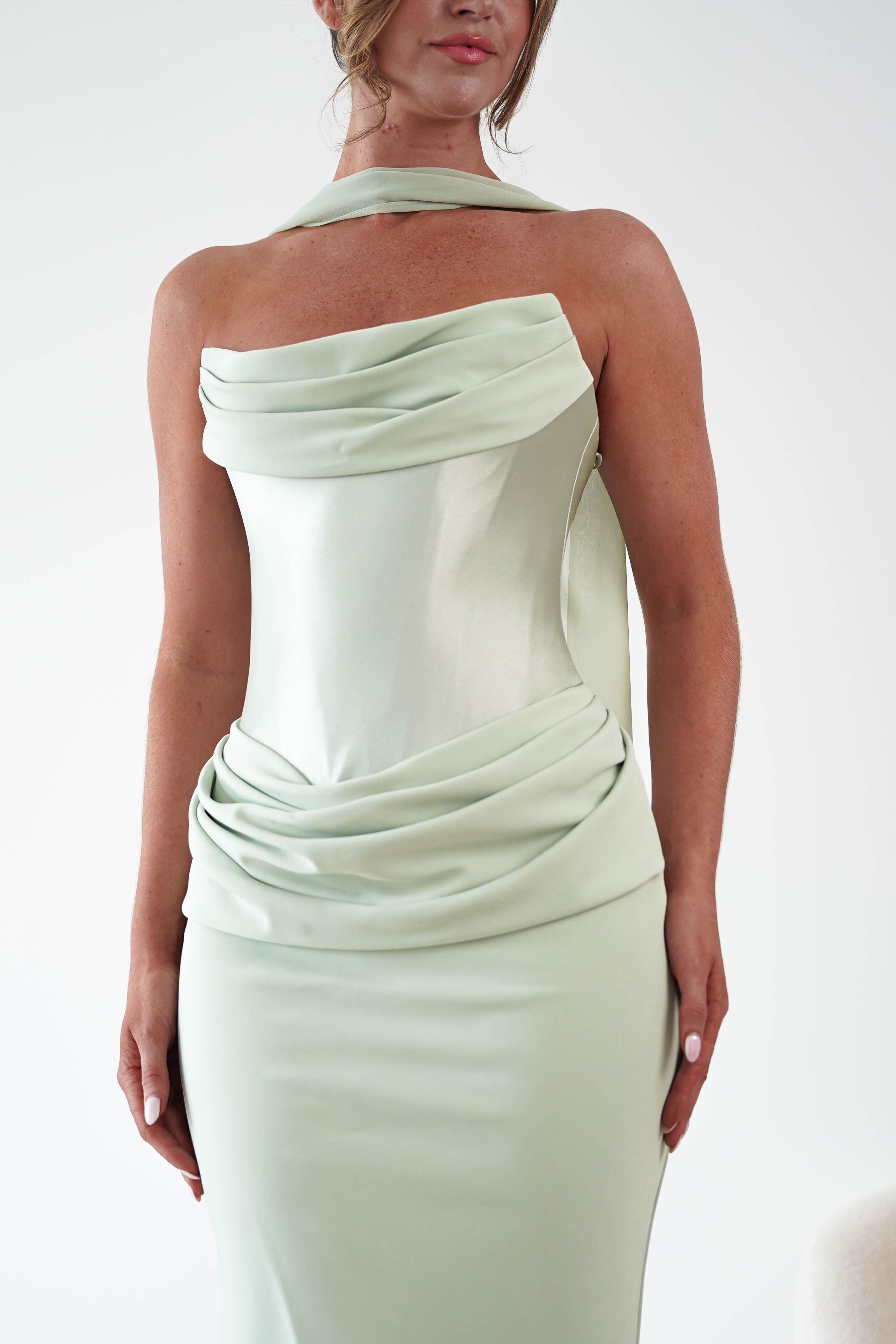 Oh Hello Clothing Women > Clothing > Dresses Kailani Strapless Ruched Maxi Dress | Sage