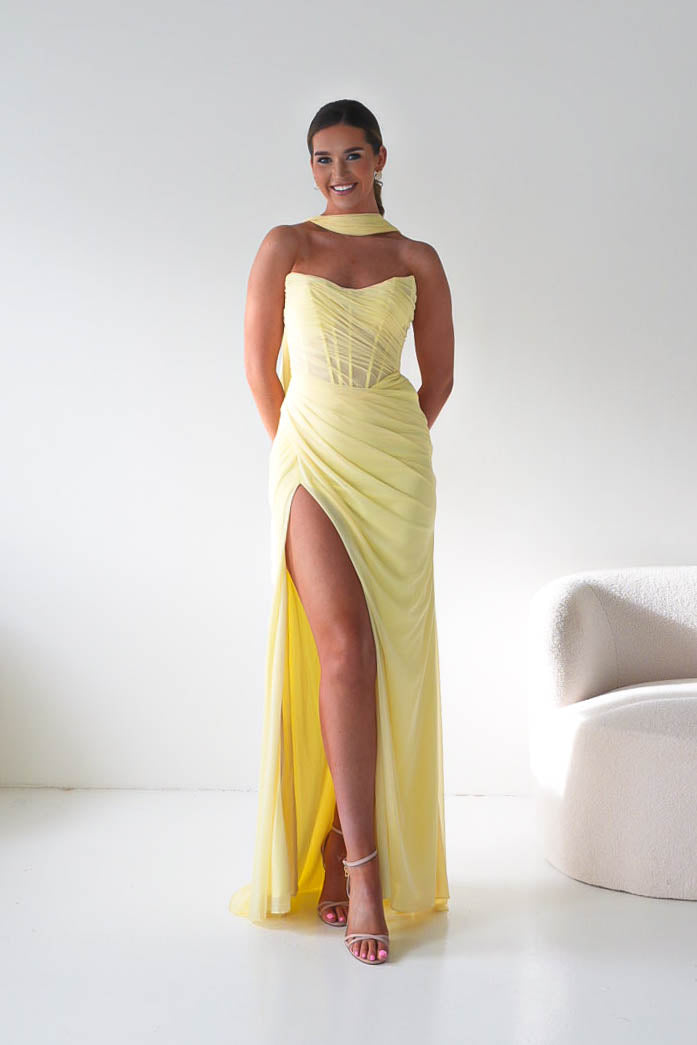 Oh Hello Clothing Dresses > Prom Dresses Karianne Draped Ruched Bodice Gown | Yellow
