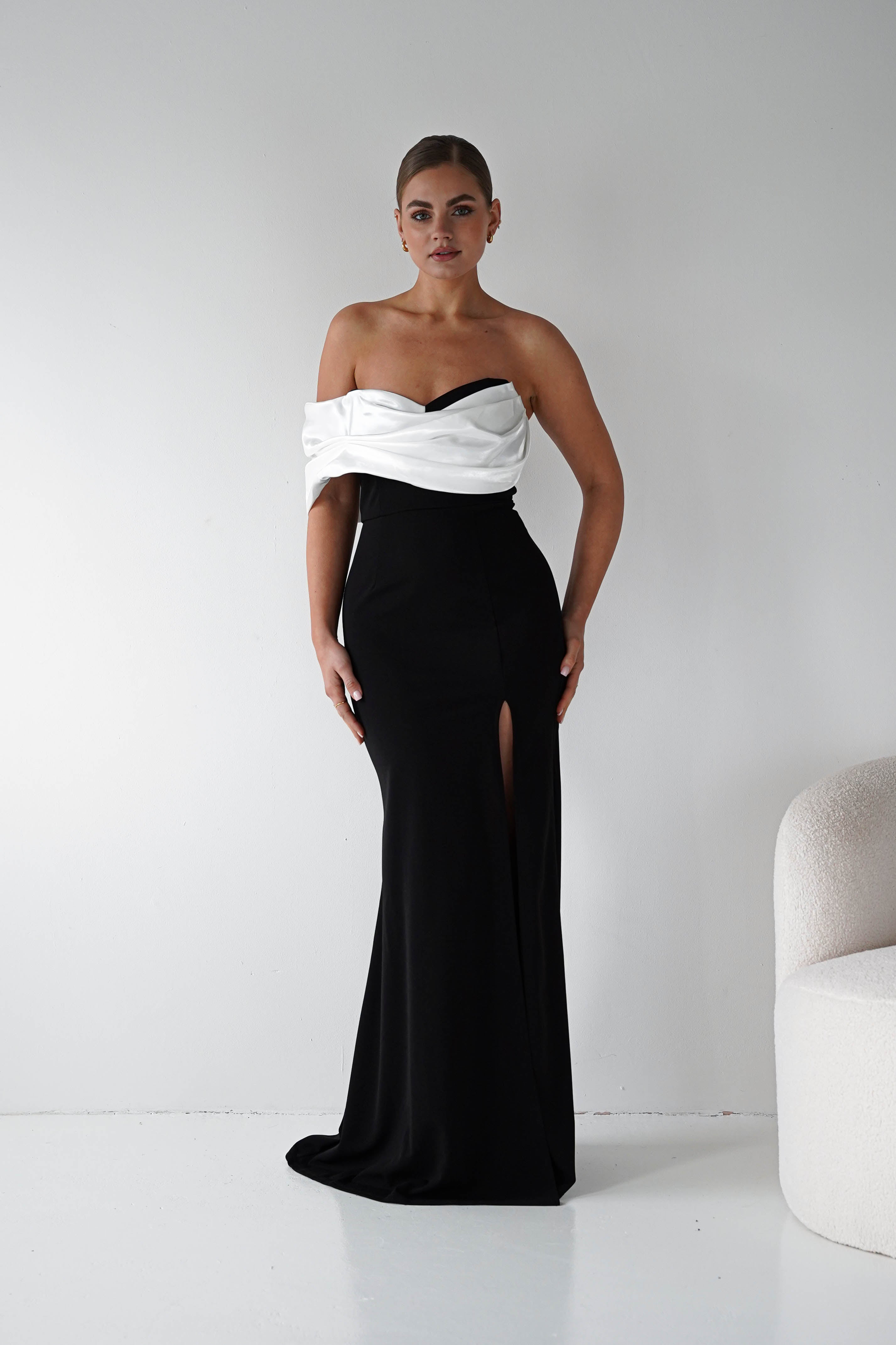Oh Hello Clothing Women > Clothing > Dresses Karlene Off The Shoulder Gown | Black/White