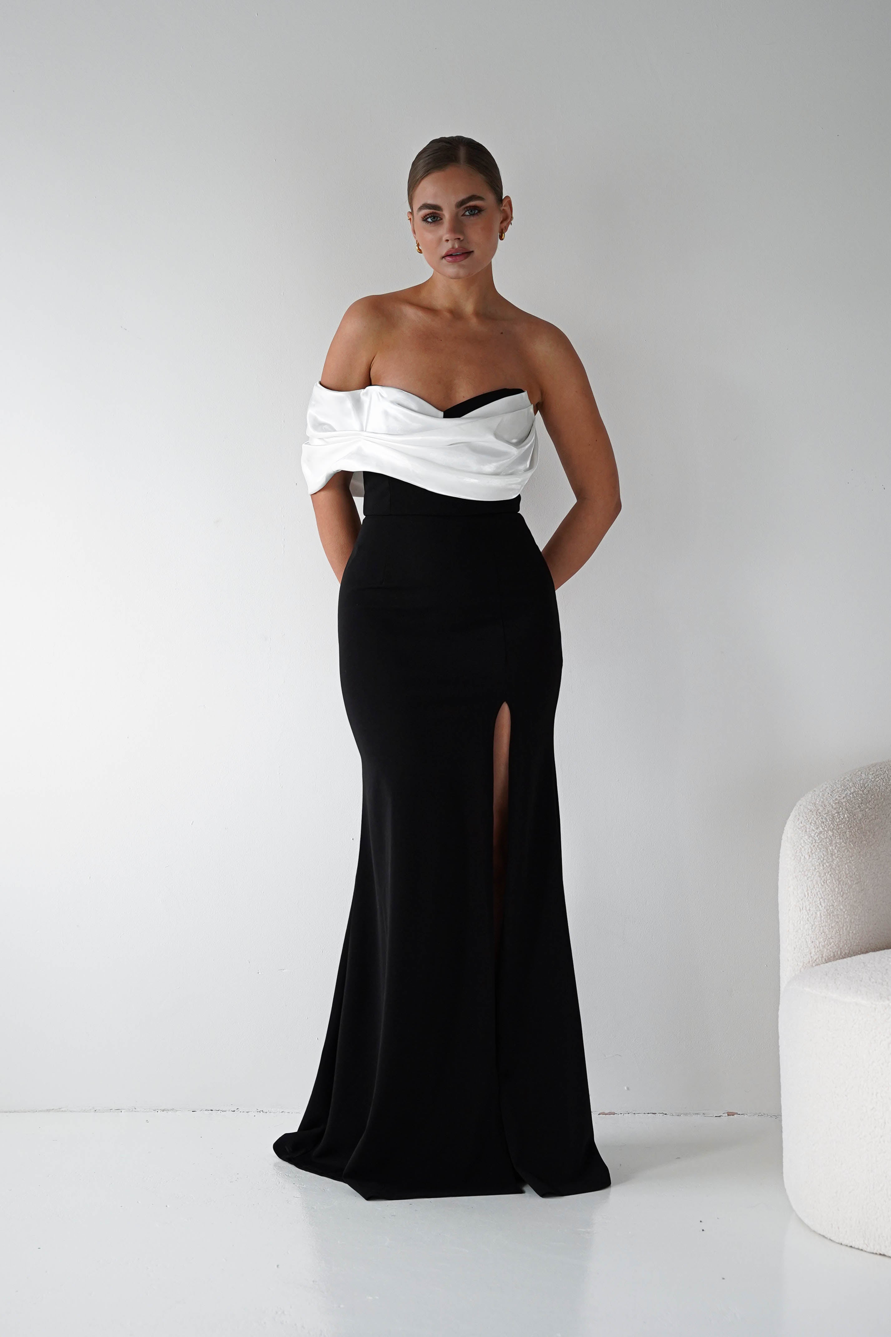 Oh Hello Clothing Women > Clothing > Dresses Karlene Off The Shoulder Gown | Black/White