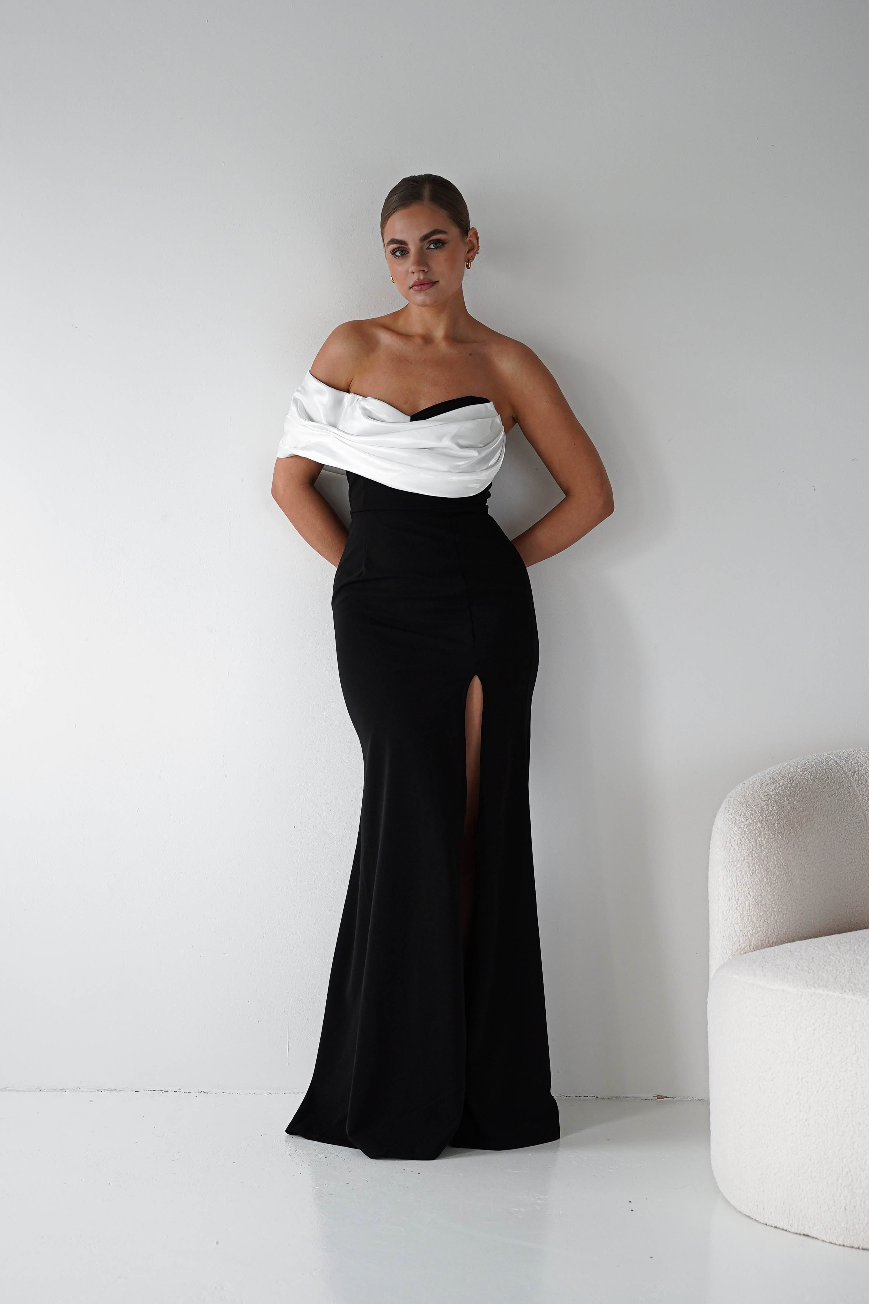 Oh Hello Clothing Women > Clothing > Dresses Karlene Off The Shoulder Gown | Black/White