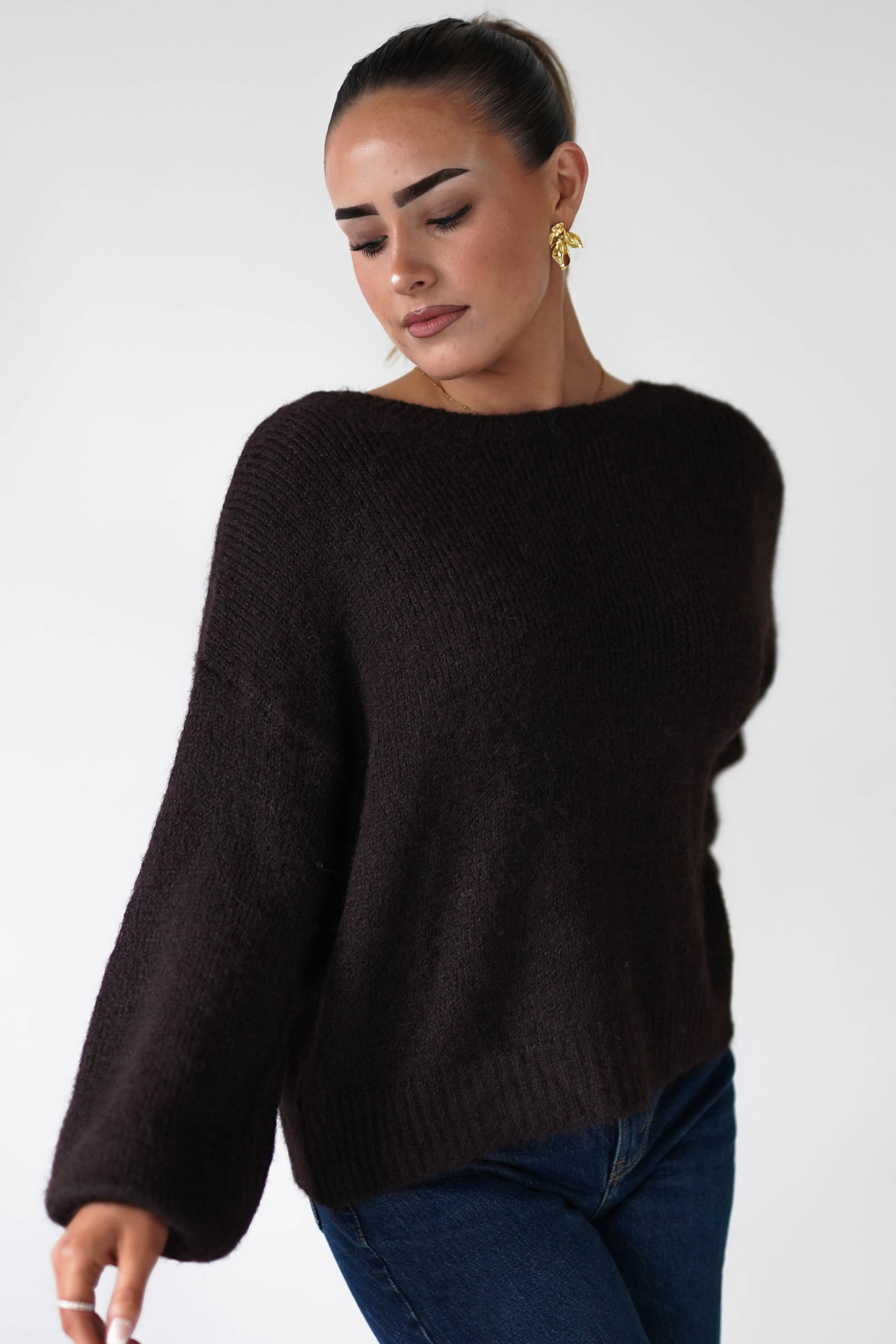 Oh Hello Clothing Women > Clothing > Knitwear ONE SIZE (6/12) Karlie Cosy Knit Jumper Leopard Bow | Brown