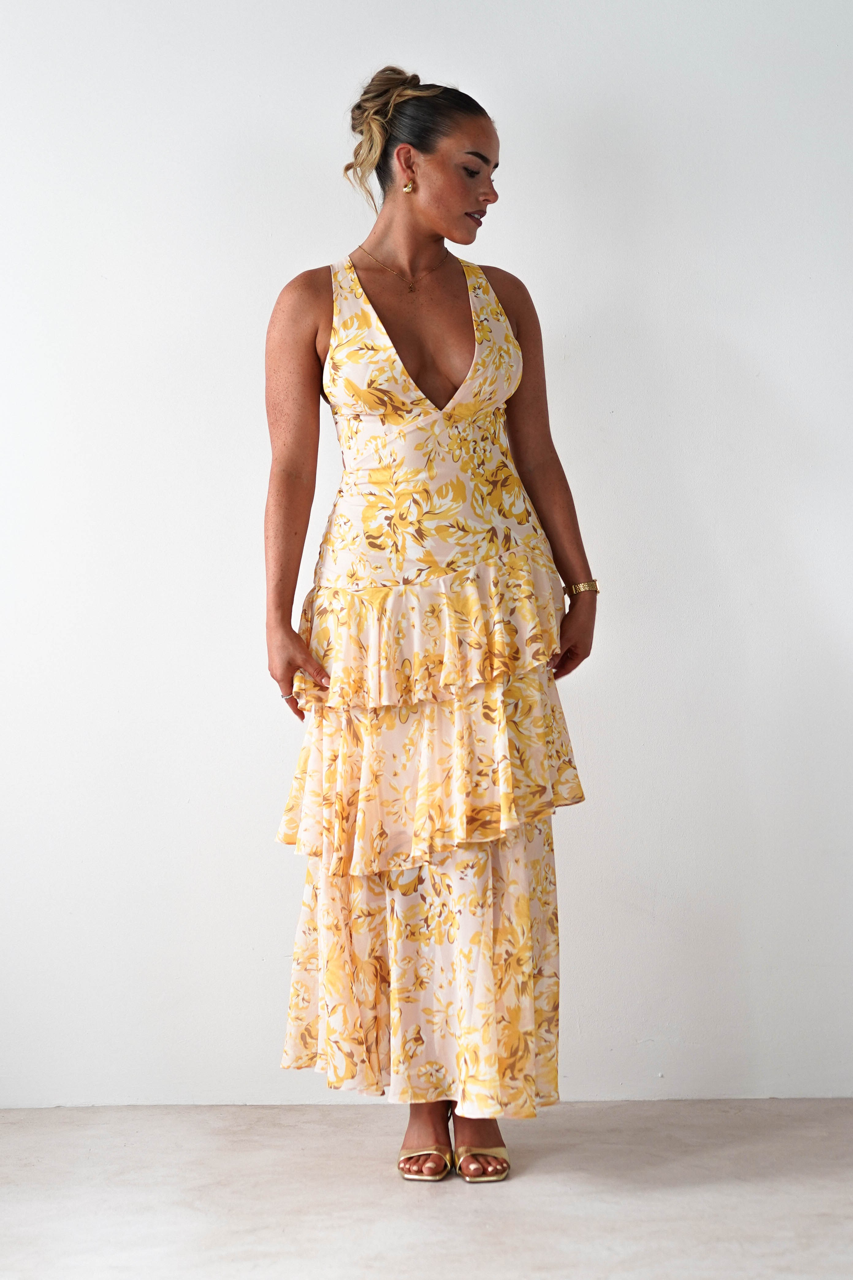 Karlie Floral Print Maxi Dress | Yellow | Oh Hello Clothing | XS (6)