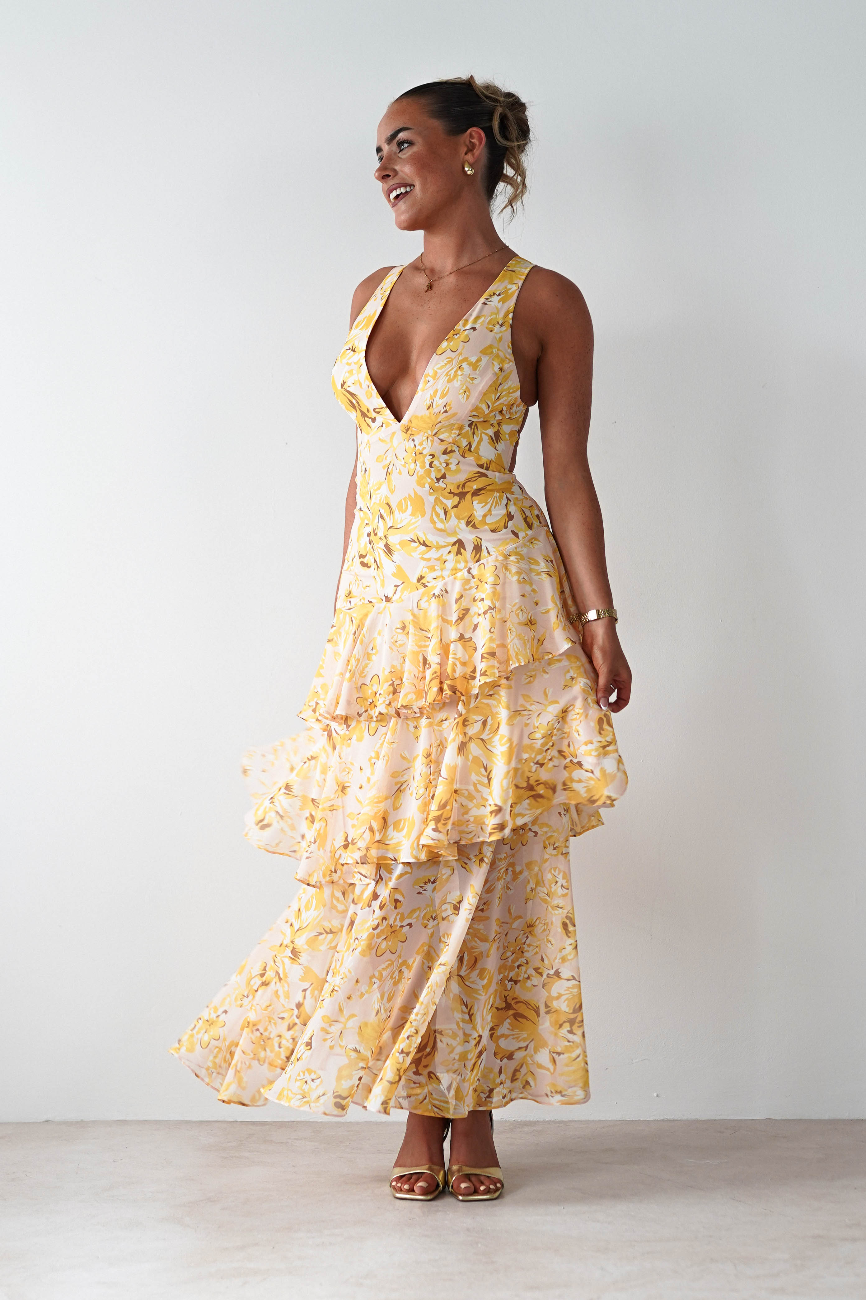 Karlie Floral Print Maxi Dress Yellow | Wedding Guest Dress