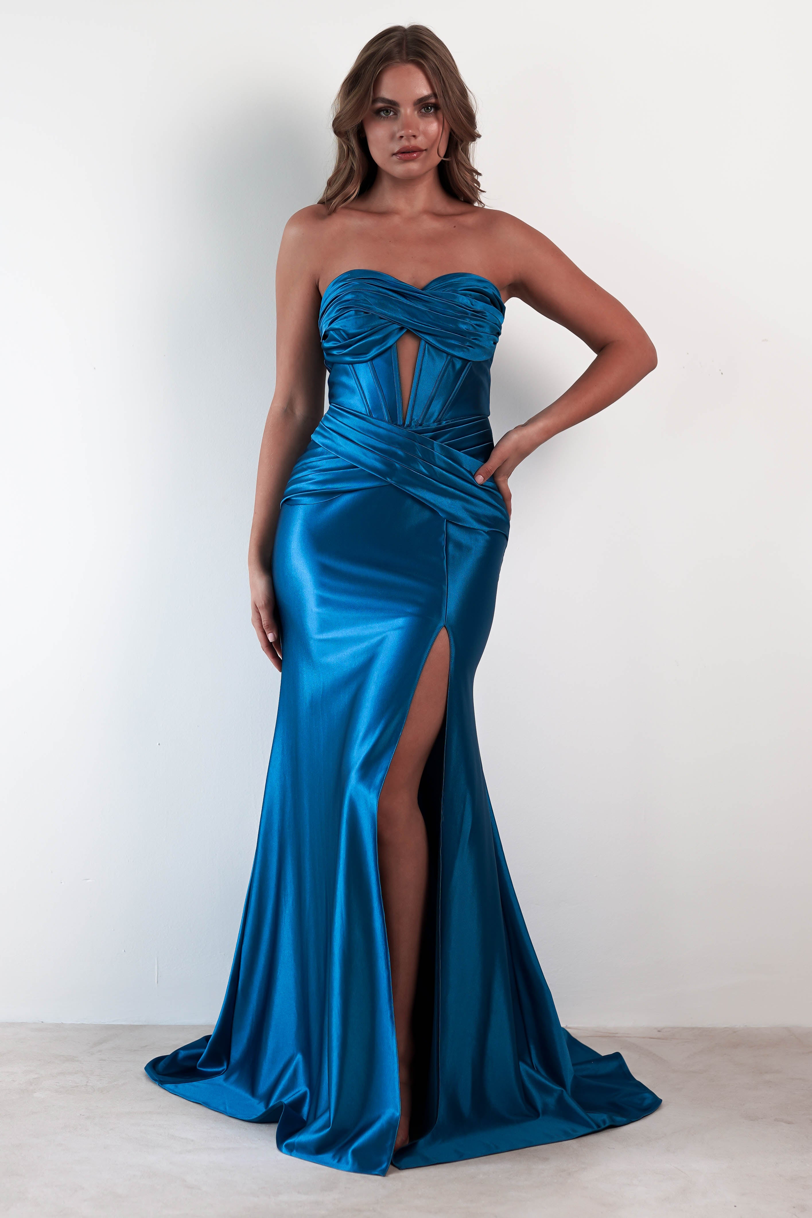 Karra Bodycon Strapless Gown | Teal