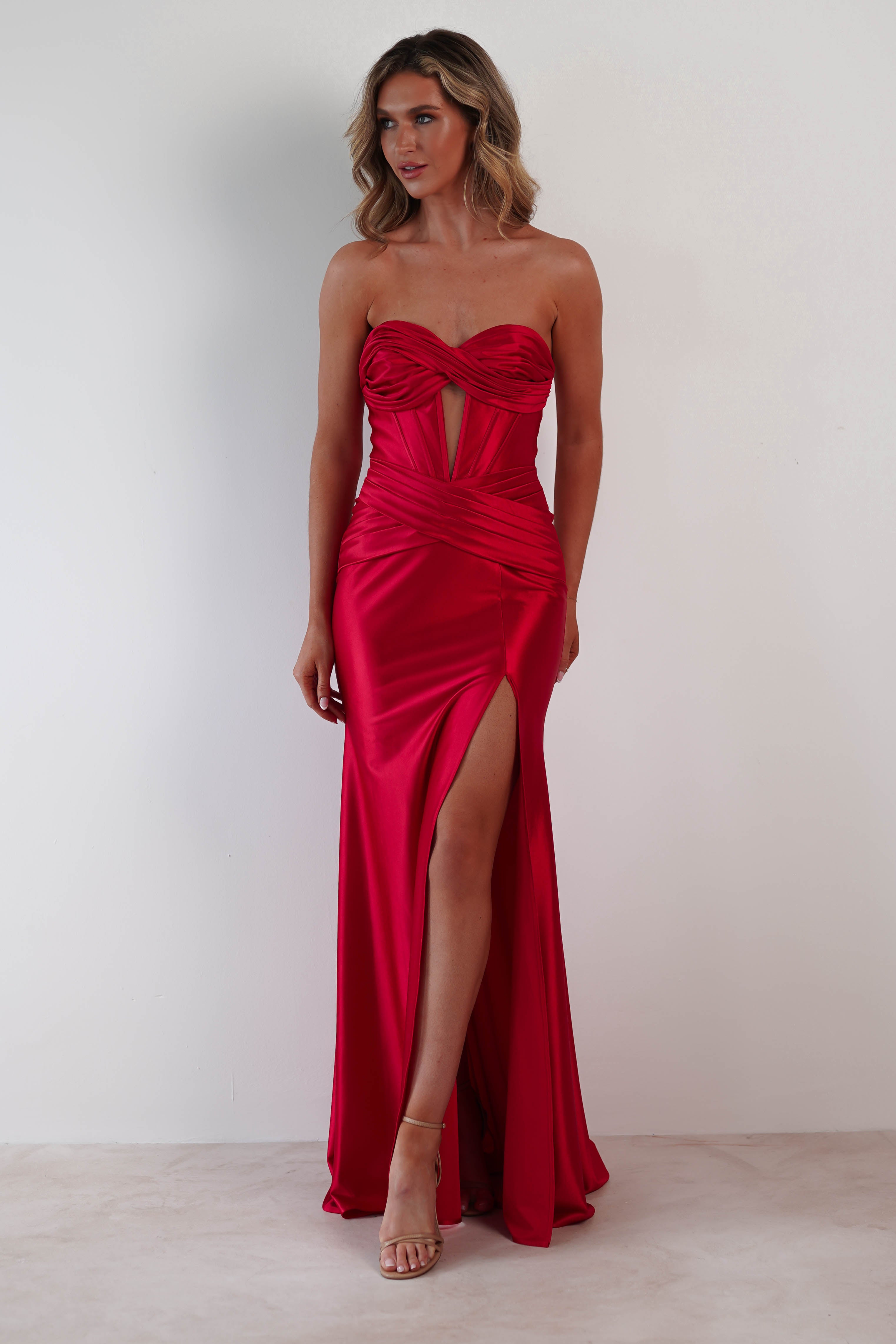 Karra Bodycon Strapless Gown | Red