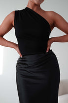 Oh Hello Clothing Wedding Guest Dresses Kashia Draped Satin Maxi Dress | Black