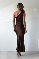Kashia Draped Satin Maxi Dress Brown | Black Tie Evening Dress | Draped Skirt | Maxi | Oh Hello Clothing