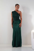 Oh Hello Clothing Wedding Guest Dresses Kashia Draped Satin Maxi Dress | Emerald Green