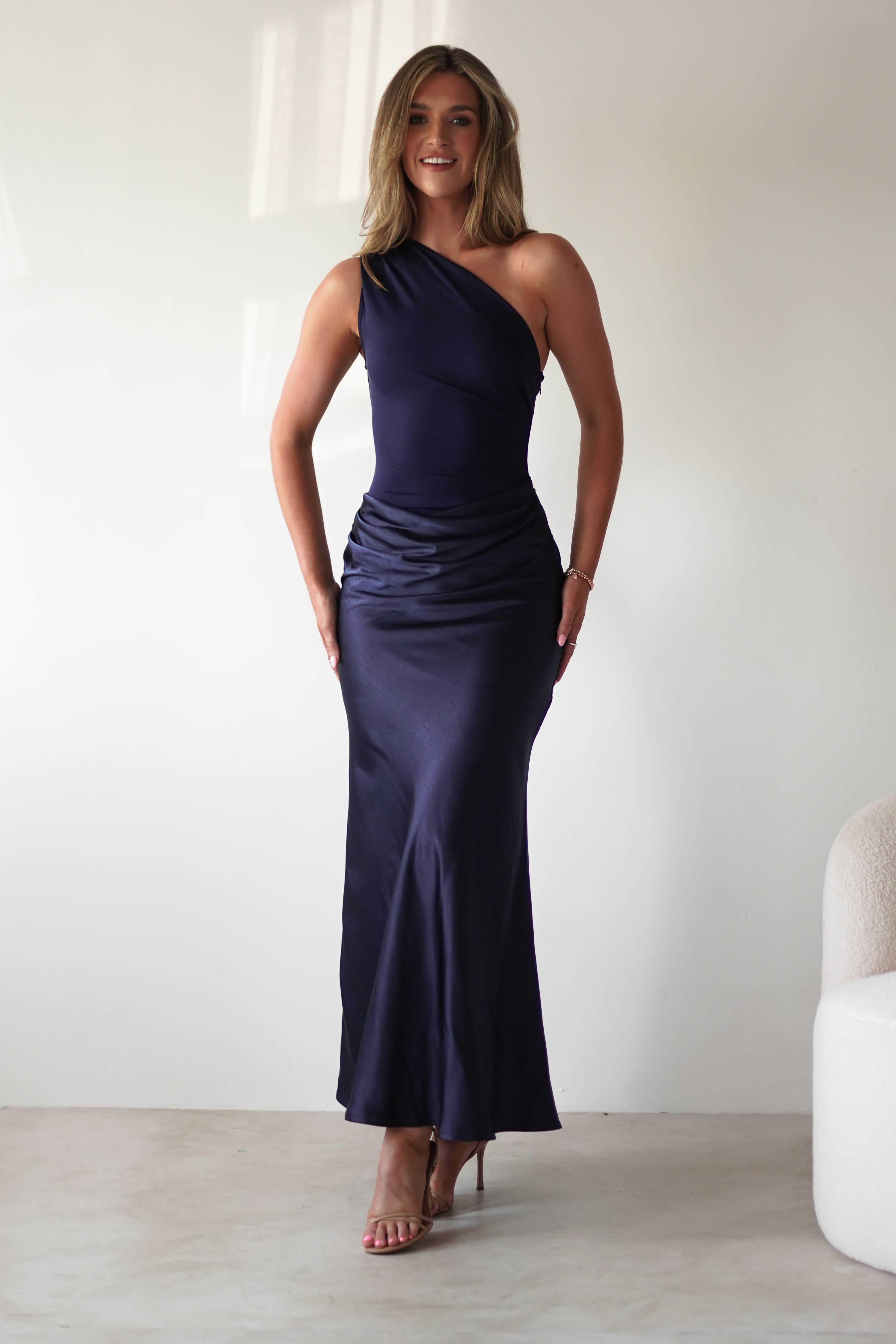 Kashia Draped Satin Maxi Dress | Navy | Oh Hello Clothing | XS (6)