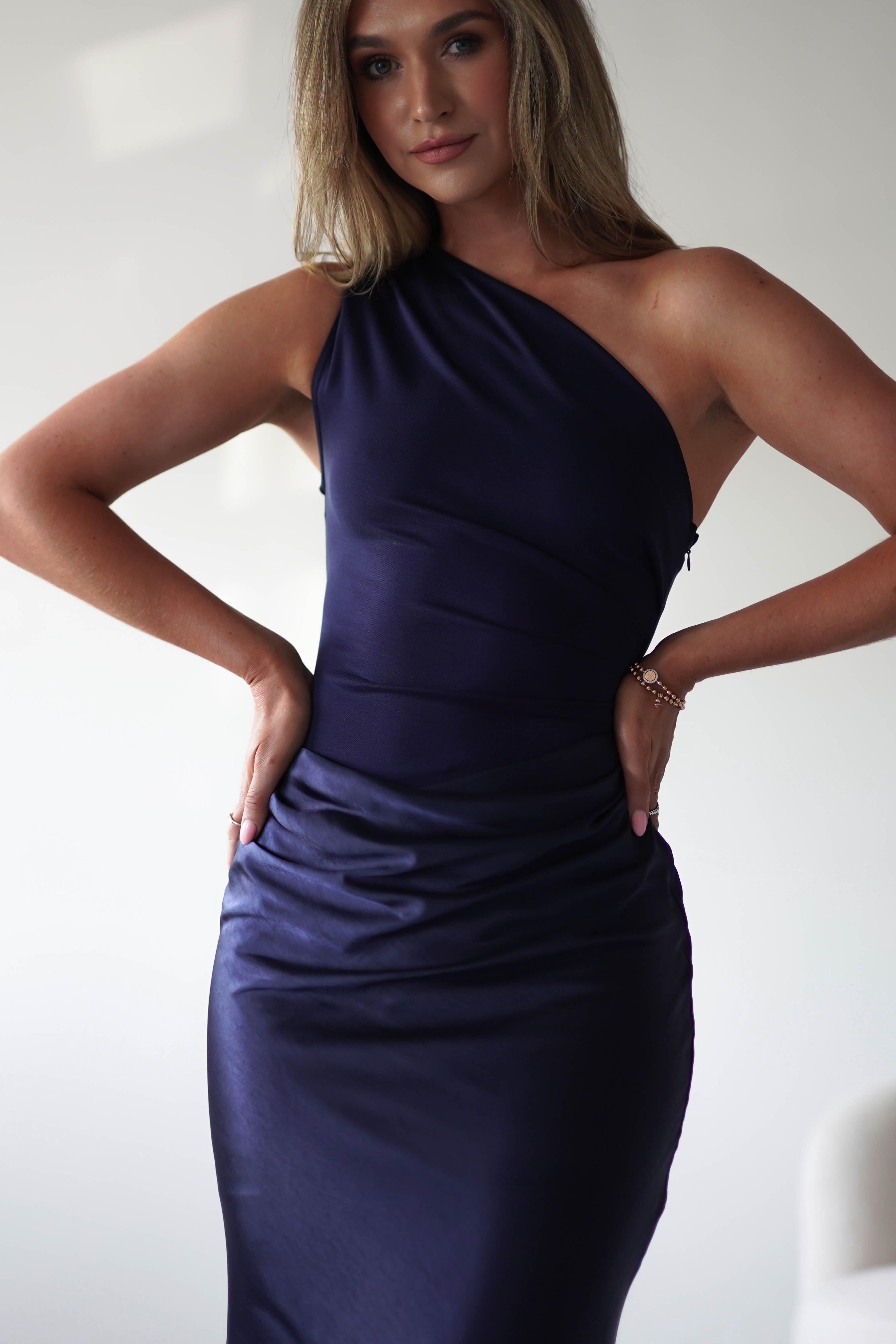 Kashia Draped Satin Maxi Dress | Navy | Oh Hello Clothing | XS (6)