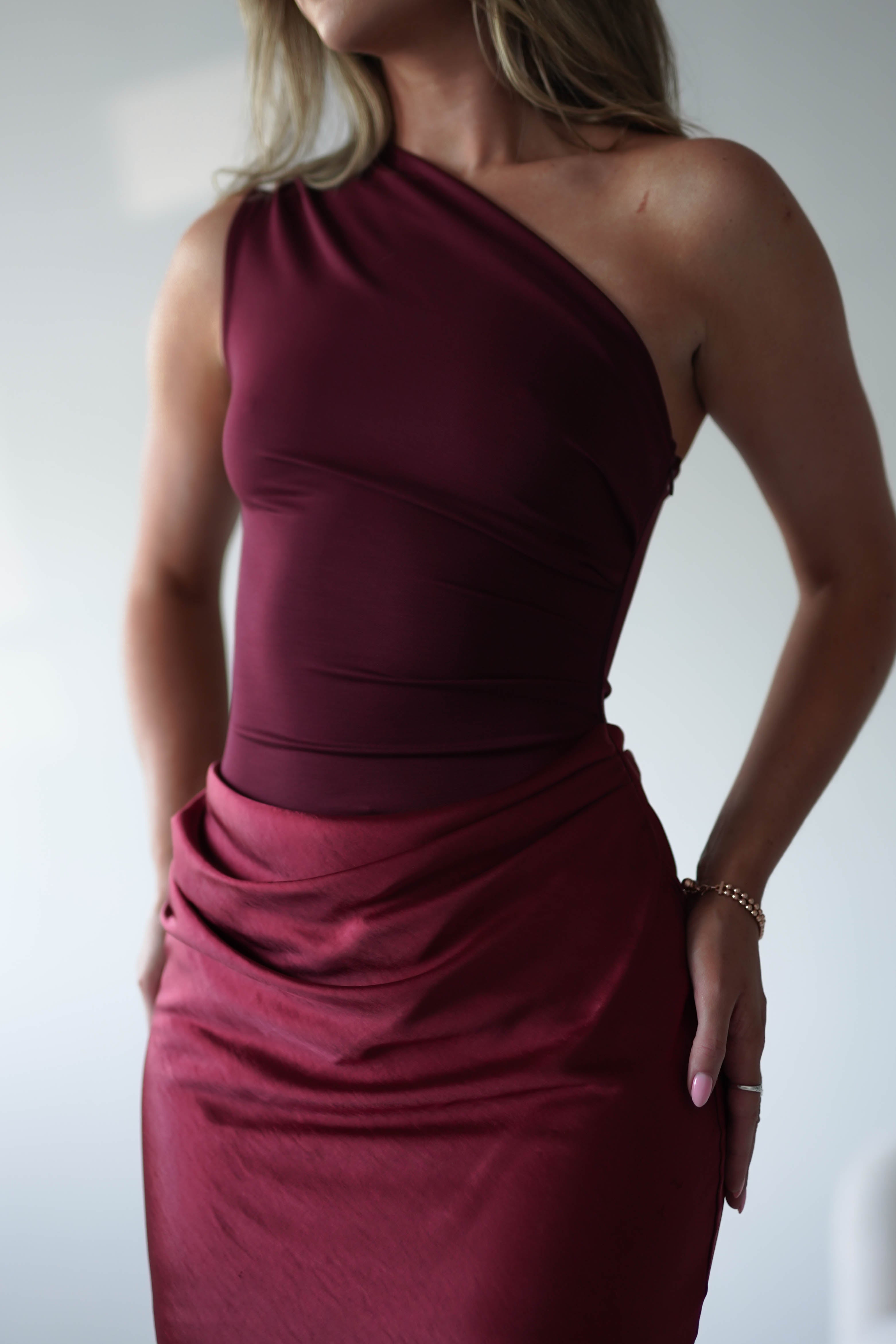 Kashia Draped Satin Maxi Dress | Wine | Oh Hello Clothing | XS (6)