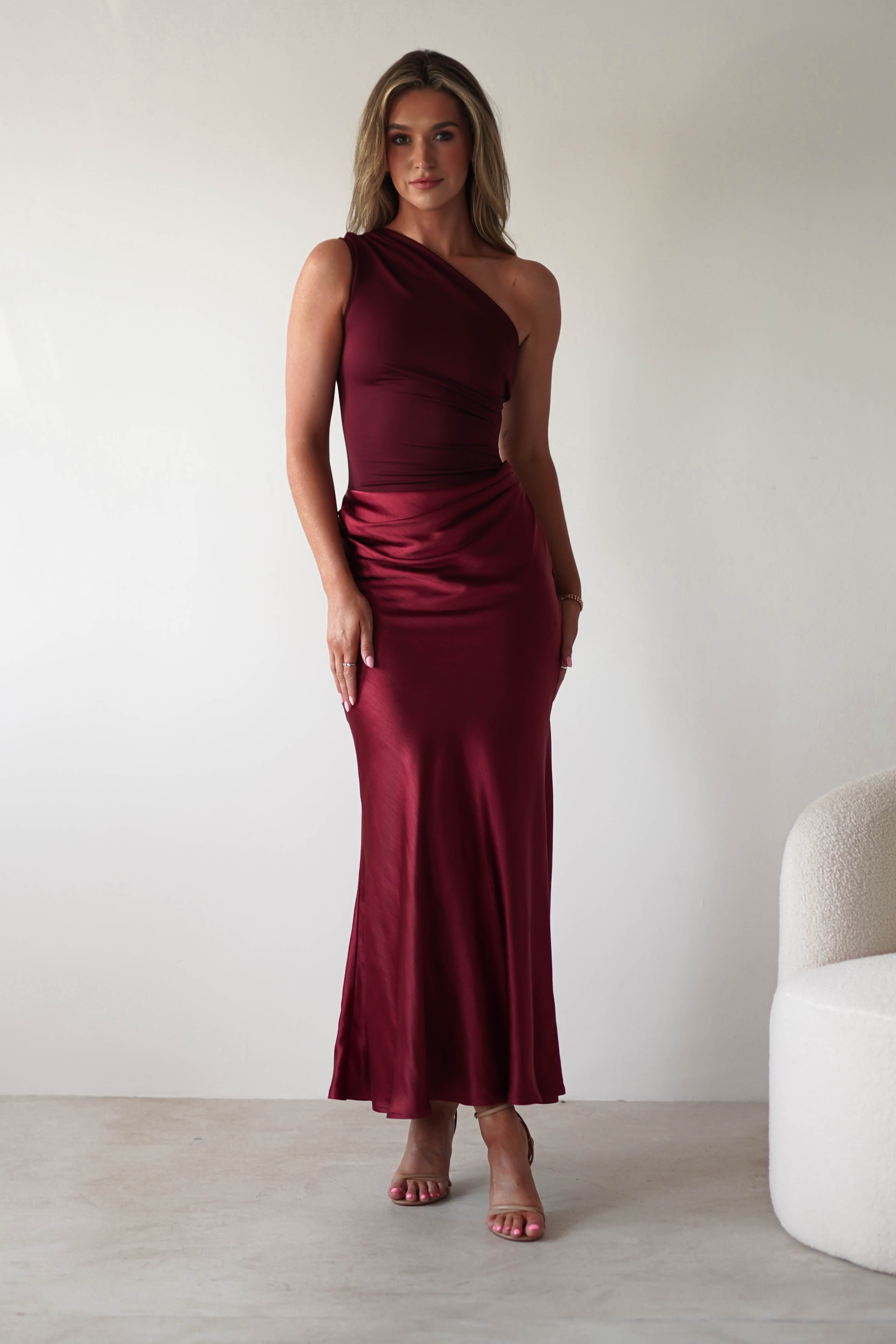 Kashia Draped Satin Maxi Dress | Wine | Oh Hello Clothing | XS (6)