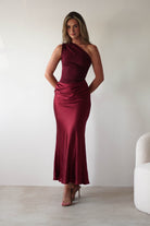 Kashia Draped Satin Maxi Dress Wine | Wedding Guest Dress | Draped Skirt | Maxi | Oh Hello Clothing