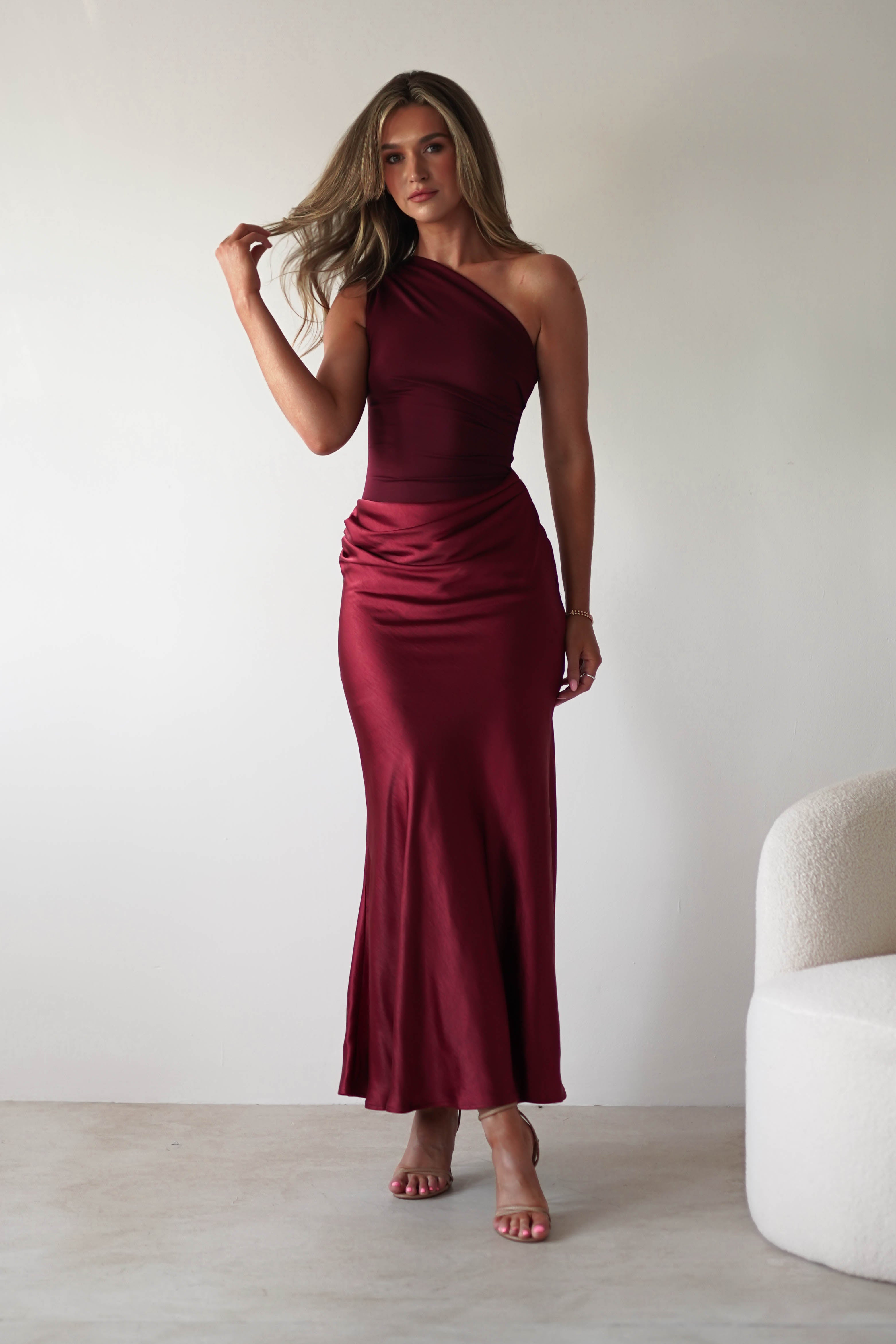 Kashia Draped Satin Maxi Dress | Wine | Oh Hello Clothing | XS (6)