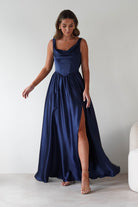 Katalia Cowl Nack Satin Gown | Royal Blue | Debs & Prom | Formal Gown | Oh Hello Clothing