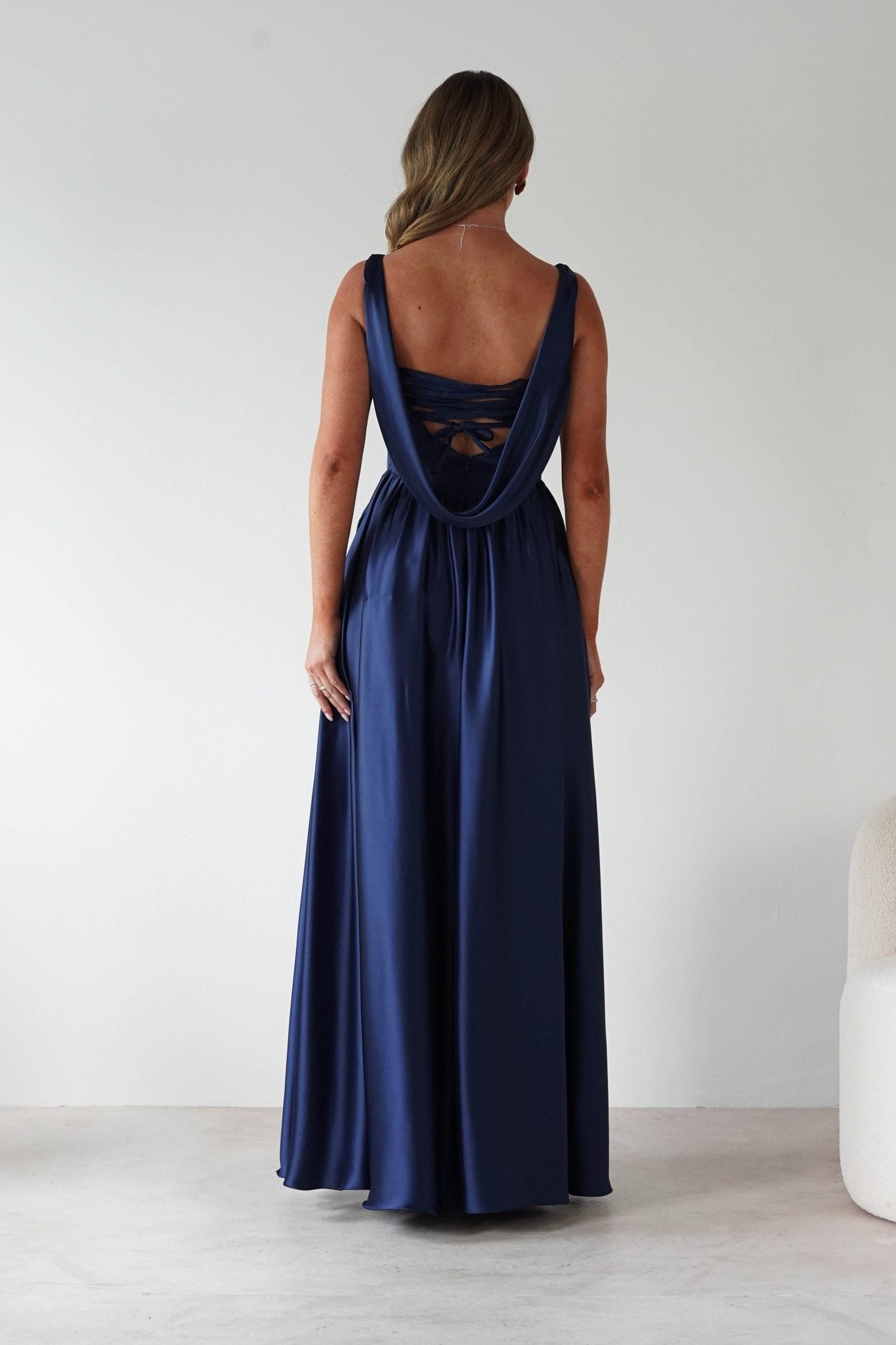 Katalia Cowl Nack Satin Gown | Royal Blue | Oh Hello Clothing | XS (6)