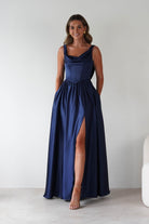 Katalia Cowl Nack Satin Gown | Royal Blue | Debs & Prom | Formal Gown | Oh Hello Clothing