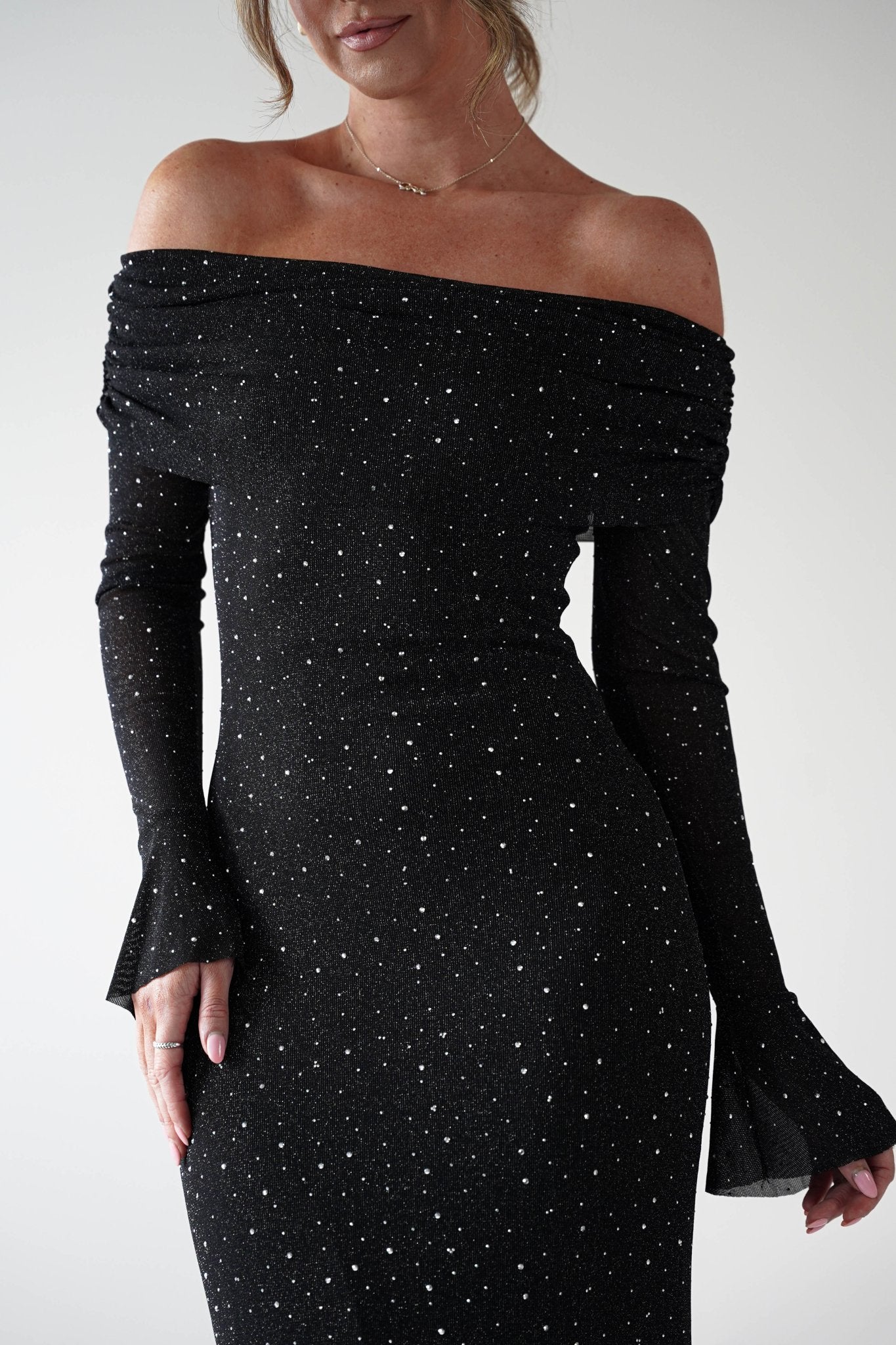 Katalina Sparkling Rhinestone Maxi Dress | Black | Oh Hello Clothing | S (8)