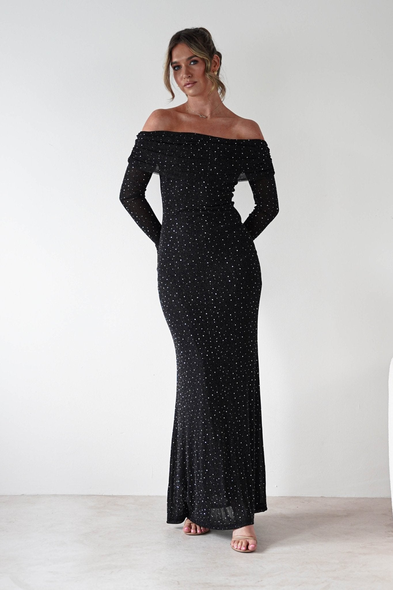 Katalina Sparkling Rhinestone Maxi Dress | Black | Oh Hello Clothing | S (8)