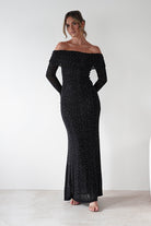 Katalina Sparkling Rhinestone Maxi Dress Black | Wedding Guest Dress | One Shoulder | Maxi | Oh Hello Clothing
