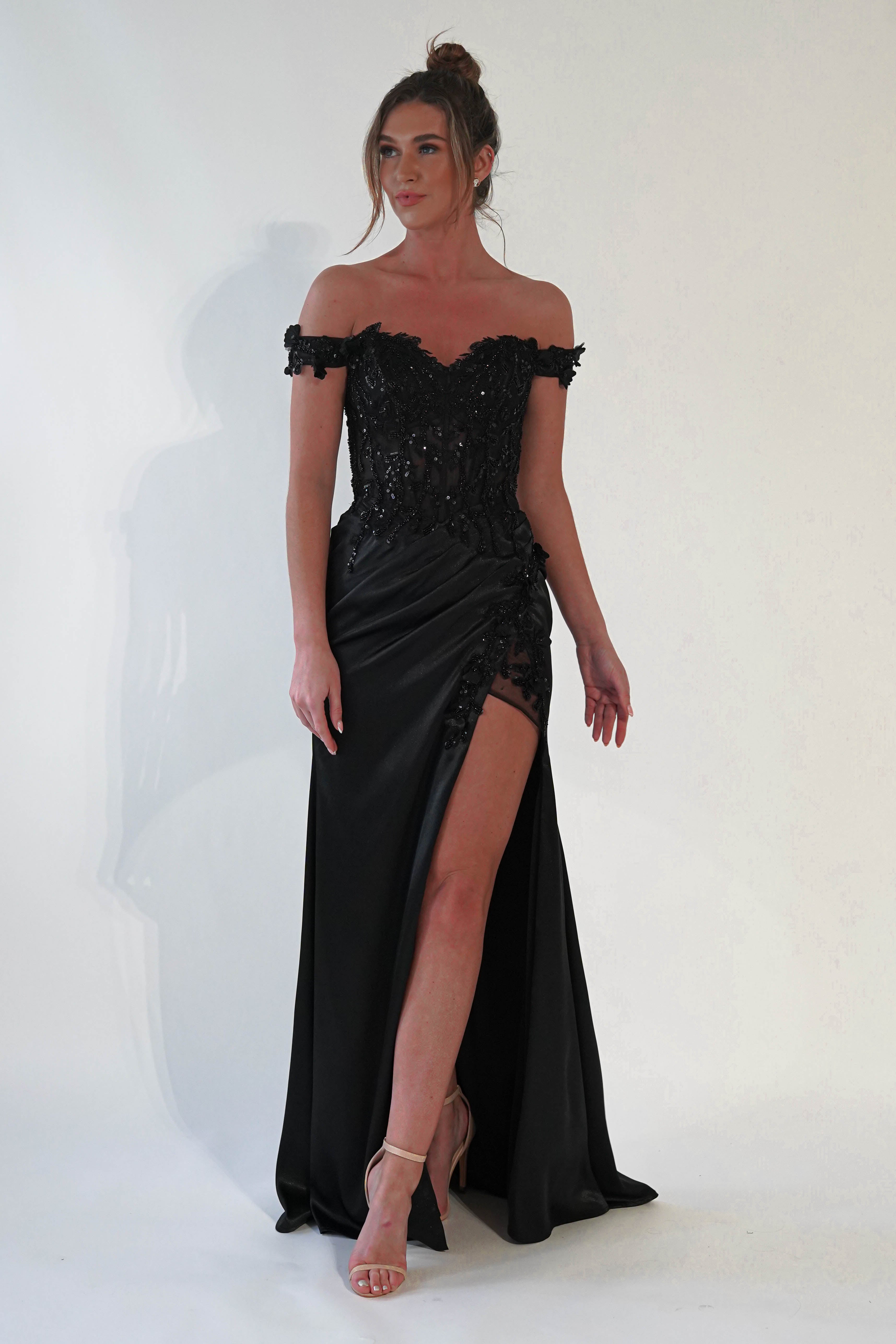 At My Best Embellished Gown with Split - Black – Dressmezee