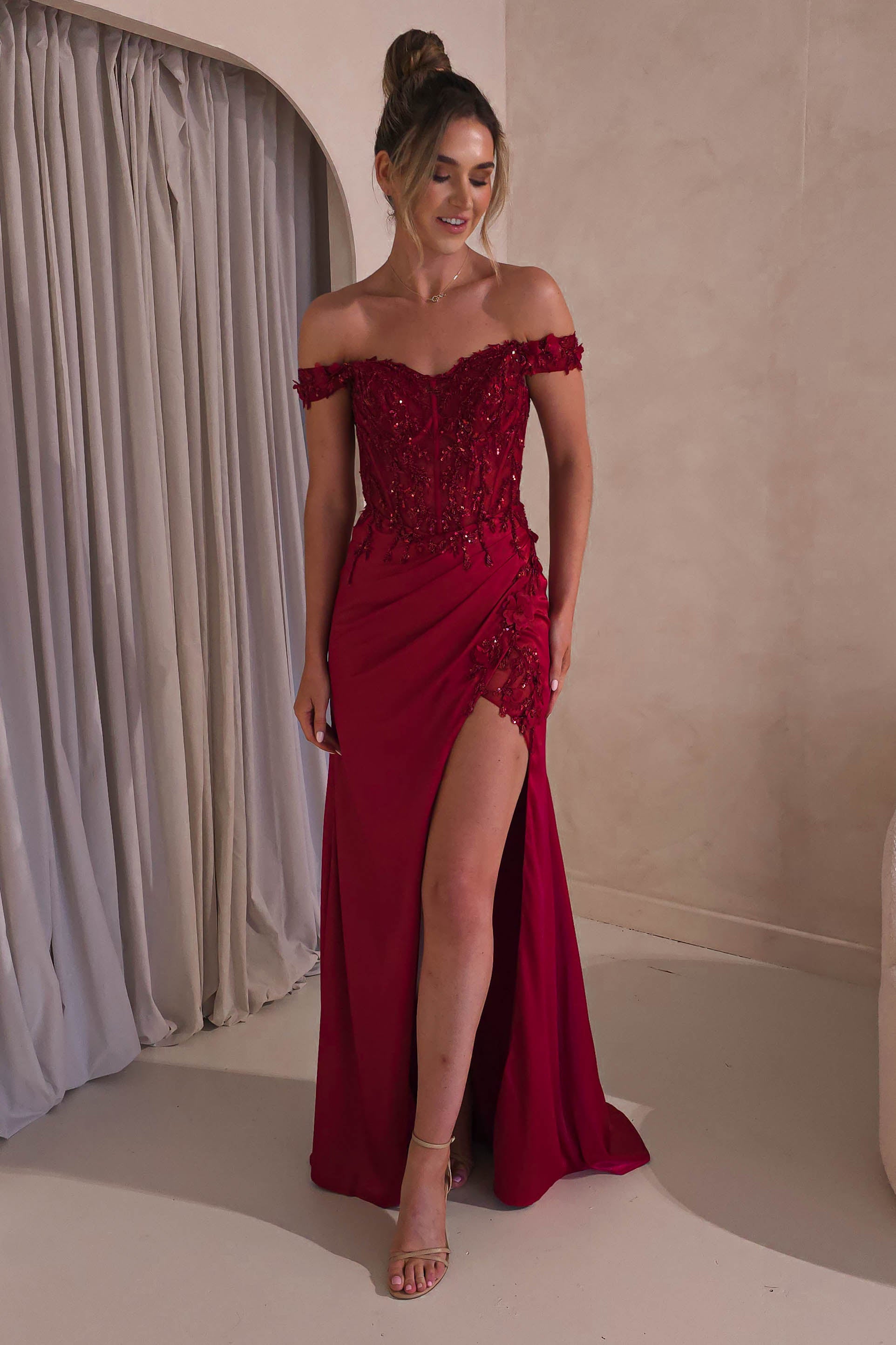 Khacy Embellished Gown | Dark Red