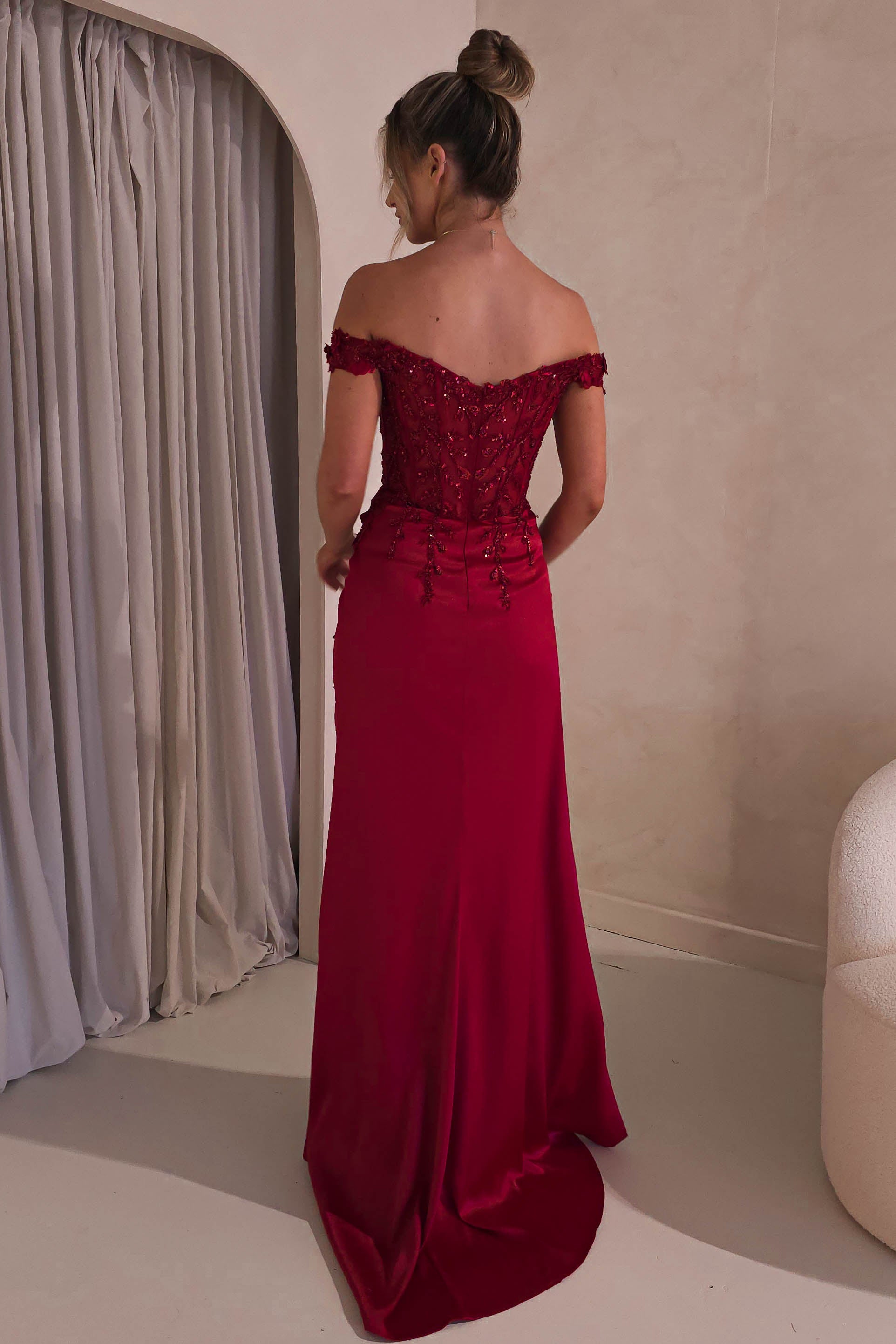 Khacy Embellished Gown | Dark Red