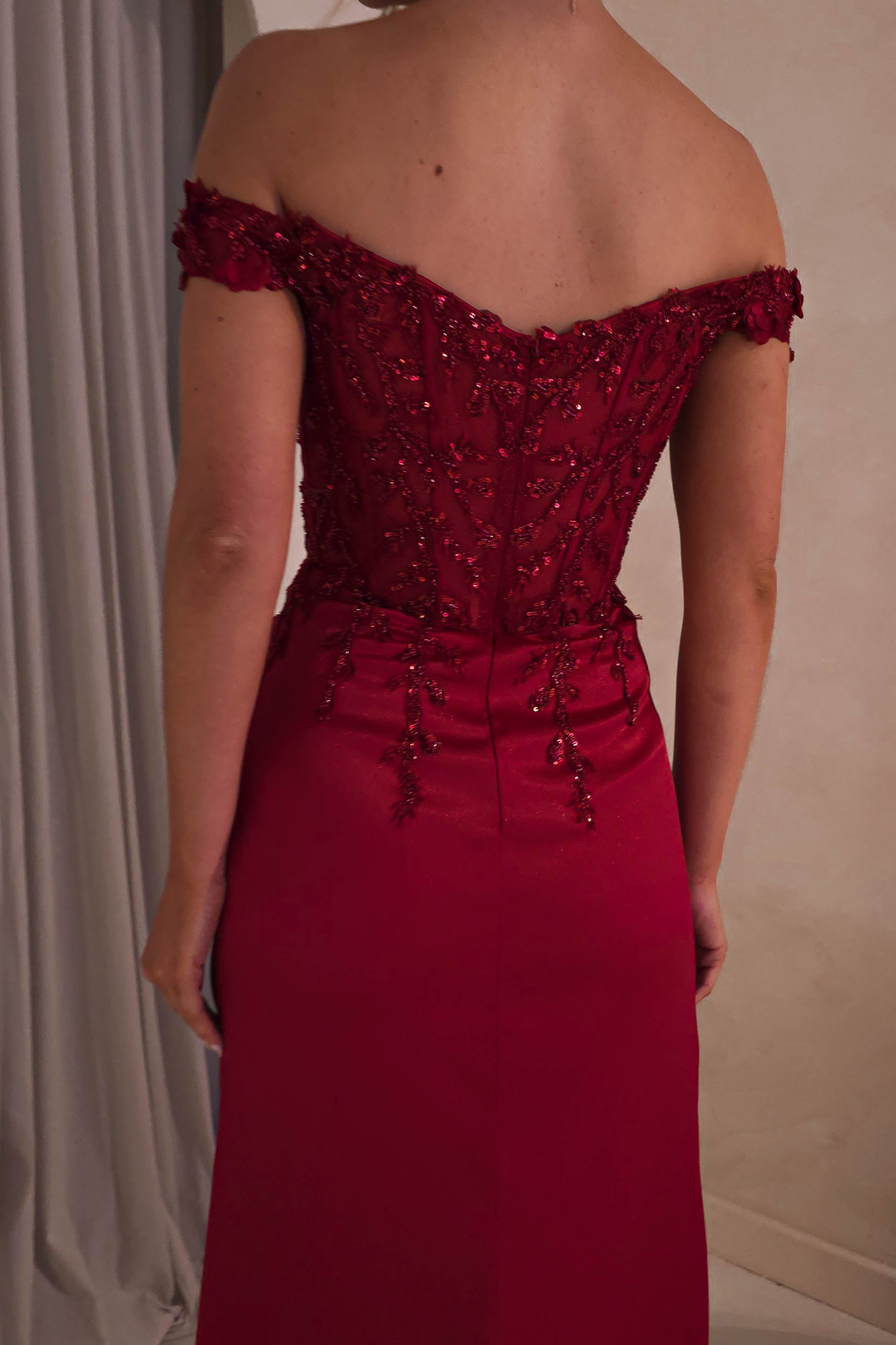 Khacy Embellished Gown | Dark Red