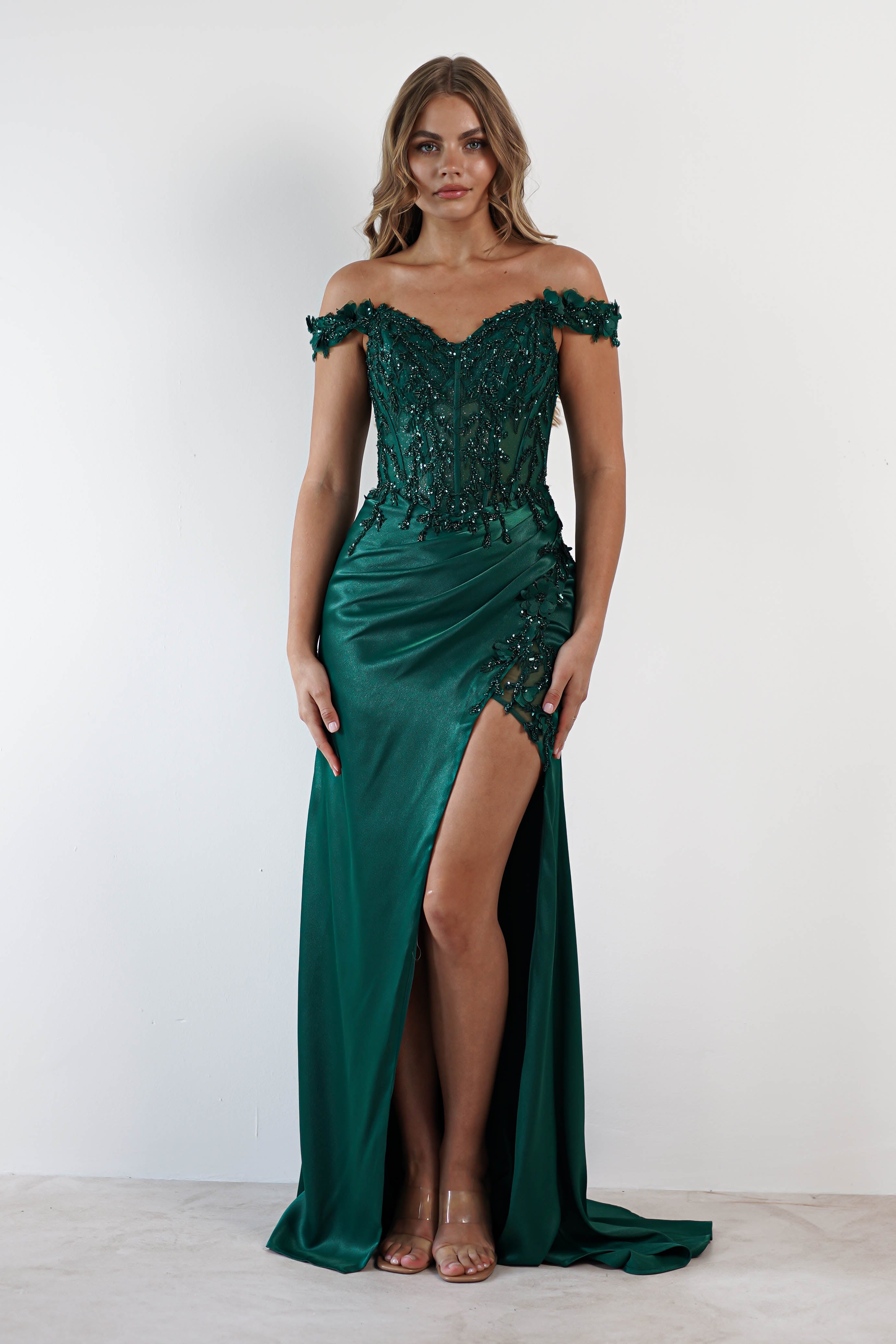 Khacy Embellished Gown | Emerald