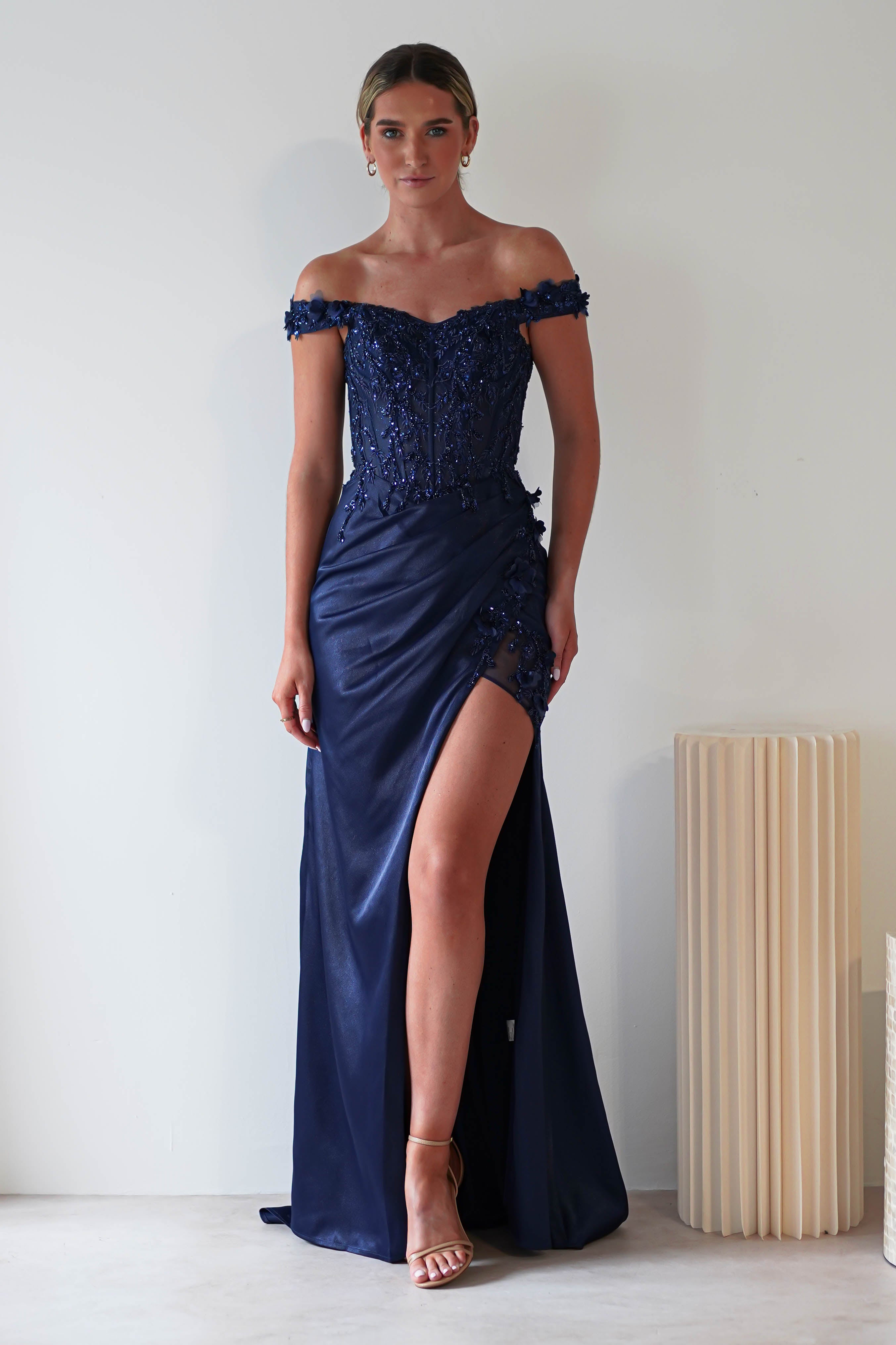 Khacy Embellished Gown | Navy