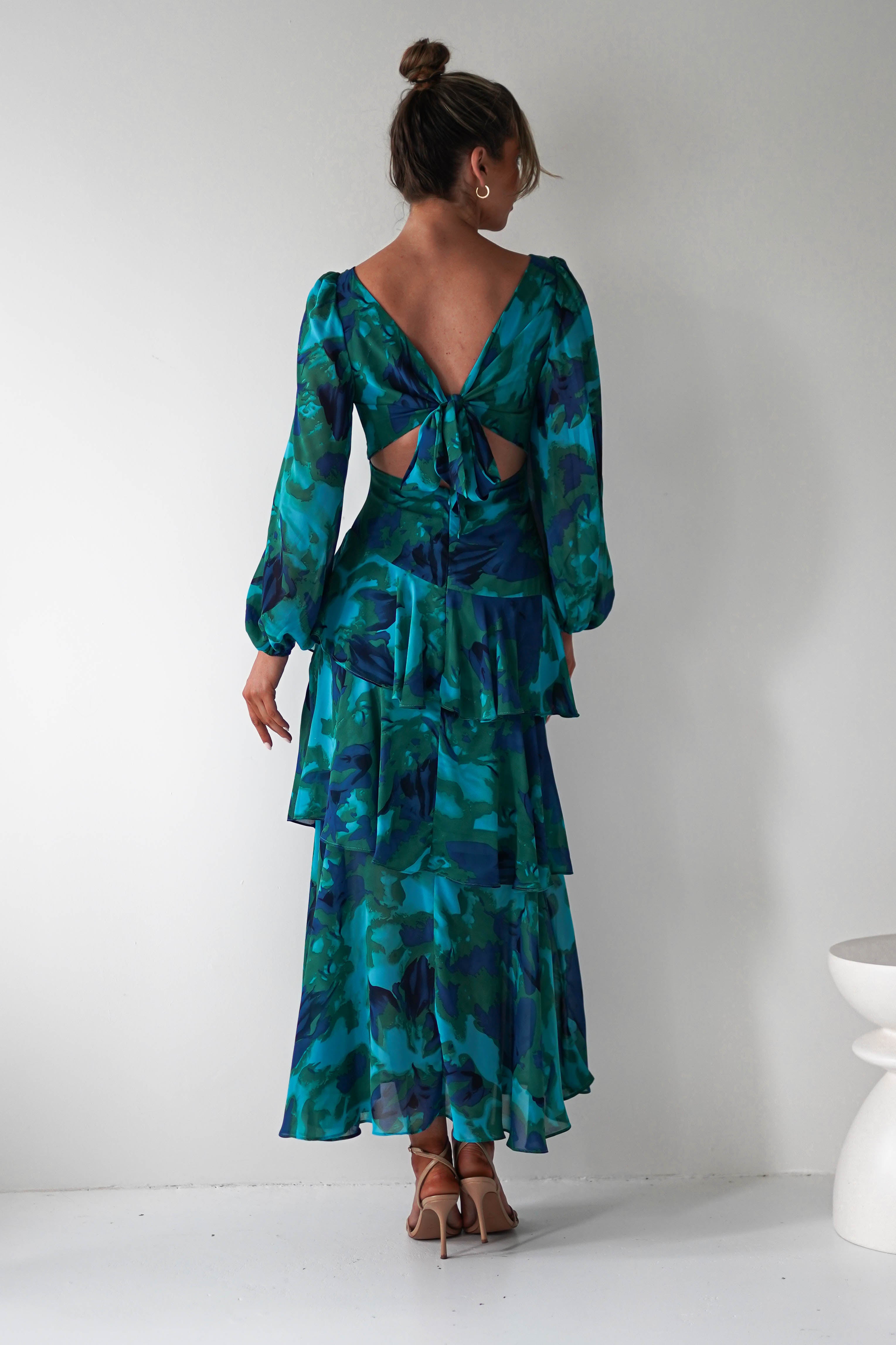 long sleeve maxi dress wedding guest Simple V Neck Floor Length Dark Navy crafted from lightweight fabric Wedding Guest Floral Maxi Long