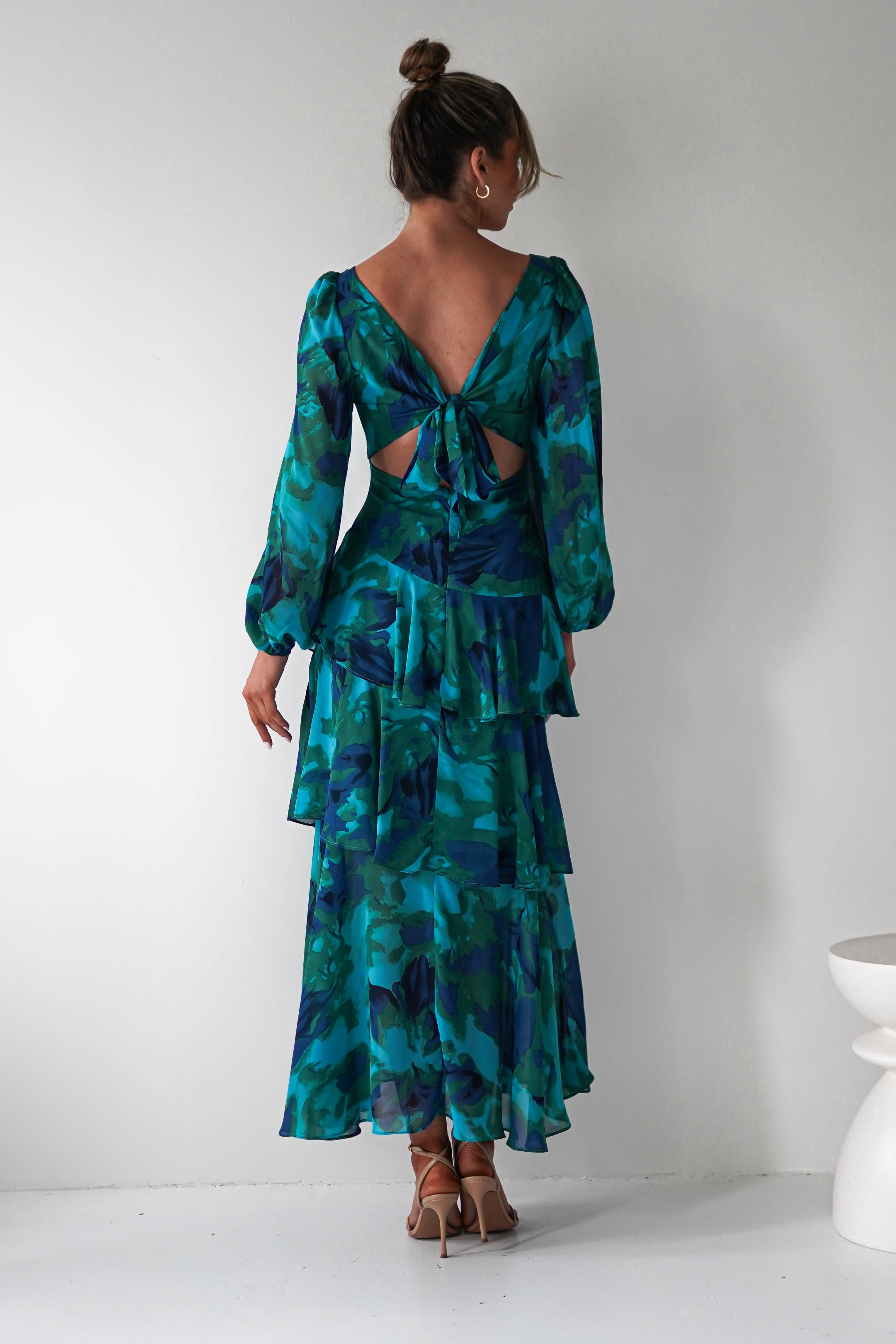 Kiyah Long Sleeve Maxi Dress | Green Print