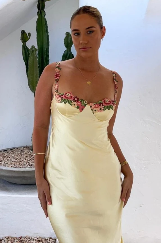 Klabelle Satin Maxi Dress | Butter Yellow