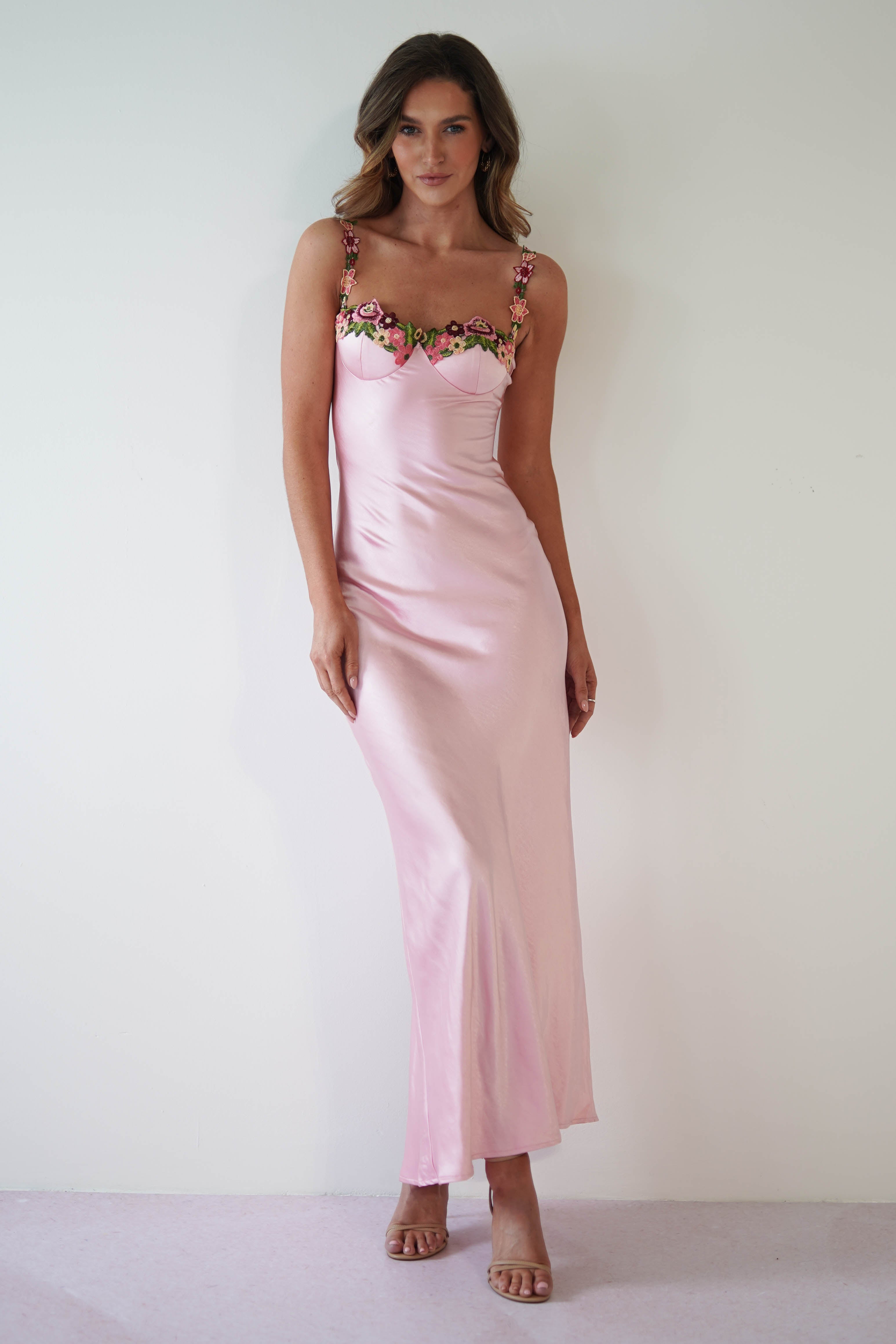 Klabelle Soft Satin Maxi Dress | Pink