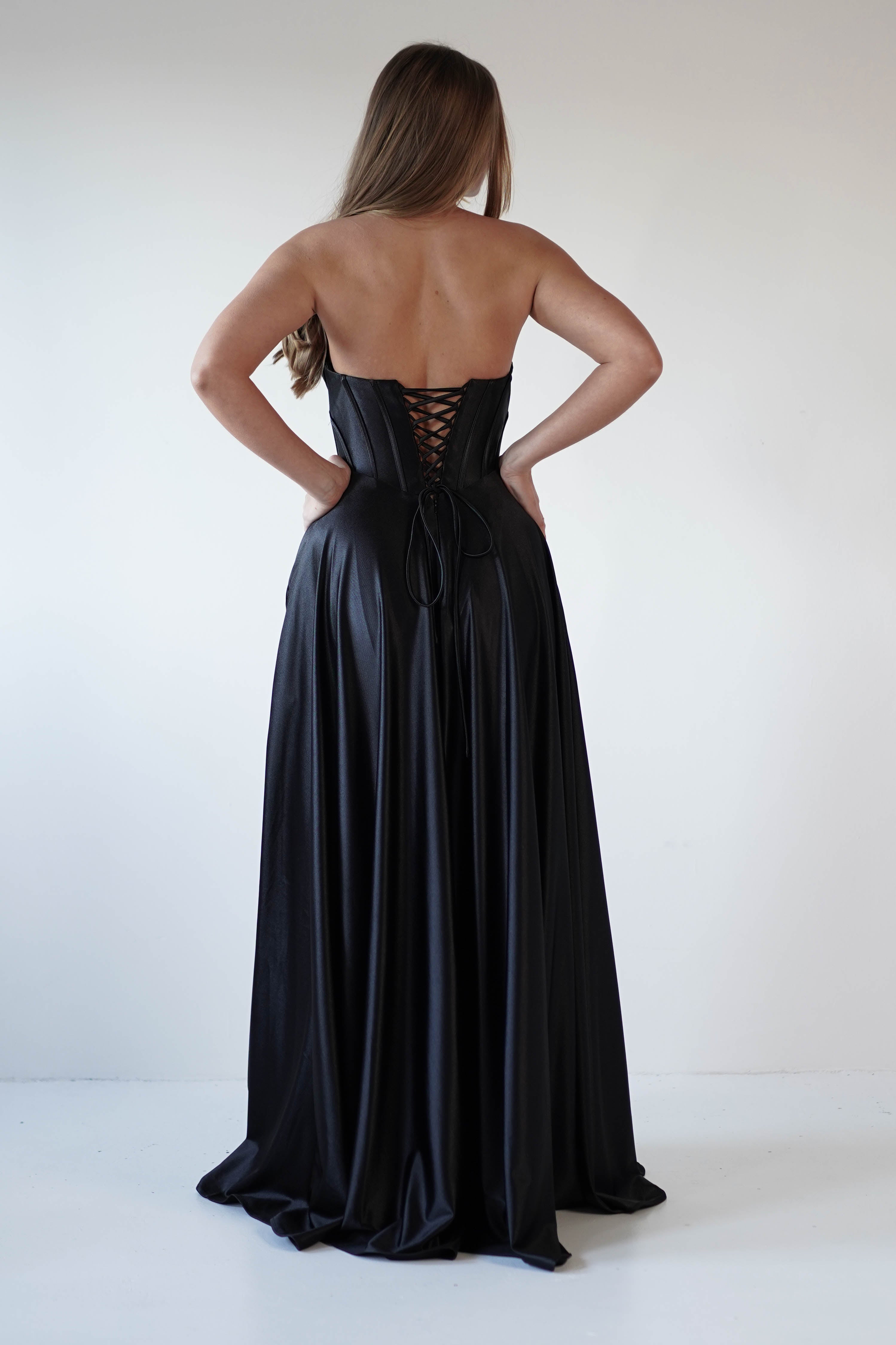 Kristi Strapless A Line Gown | Black