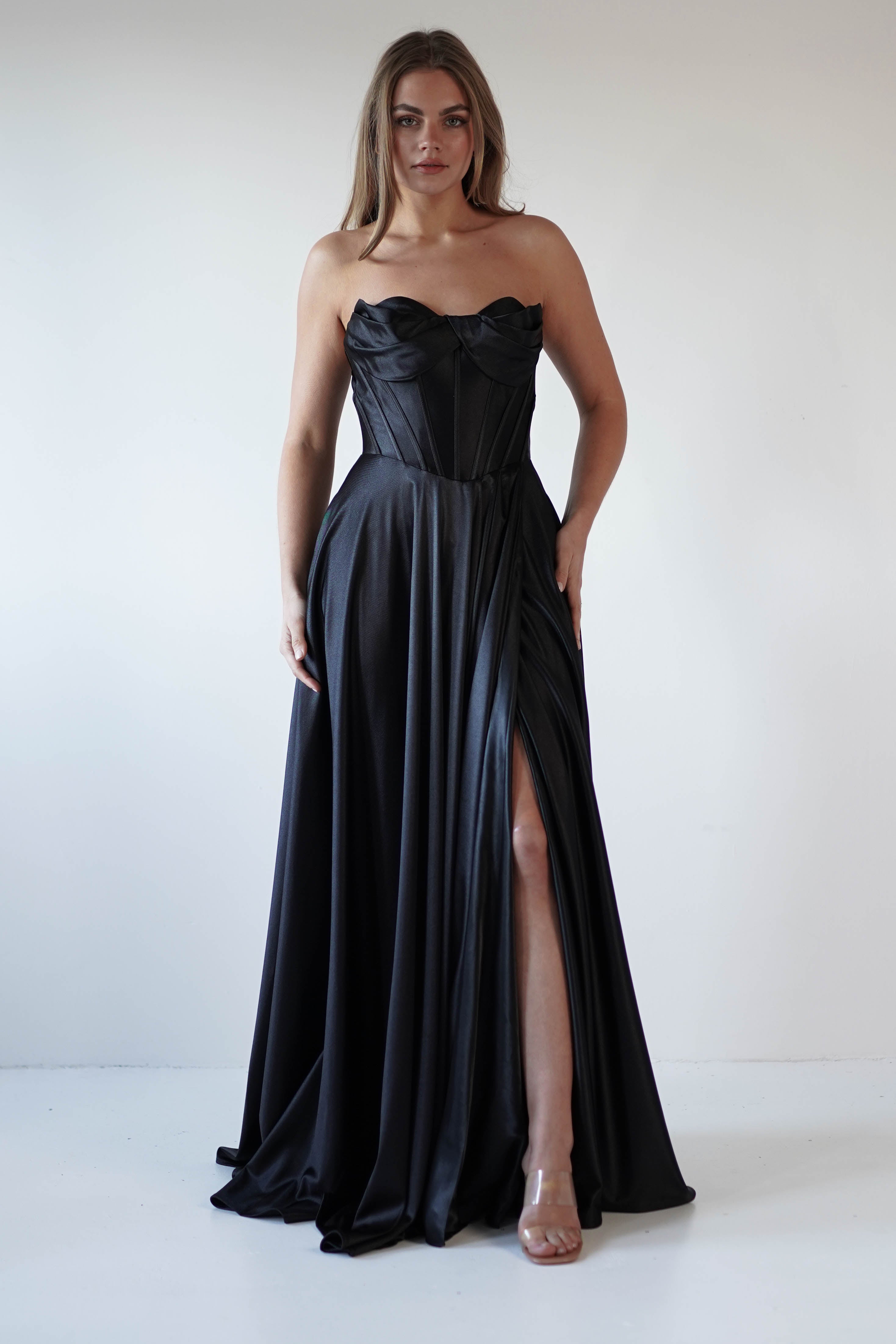 Kristi Strapless A Line Gown | Black