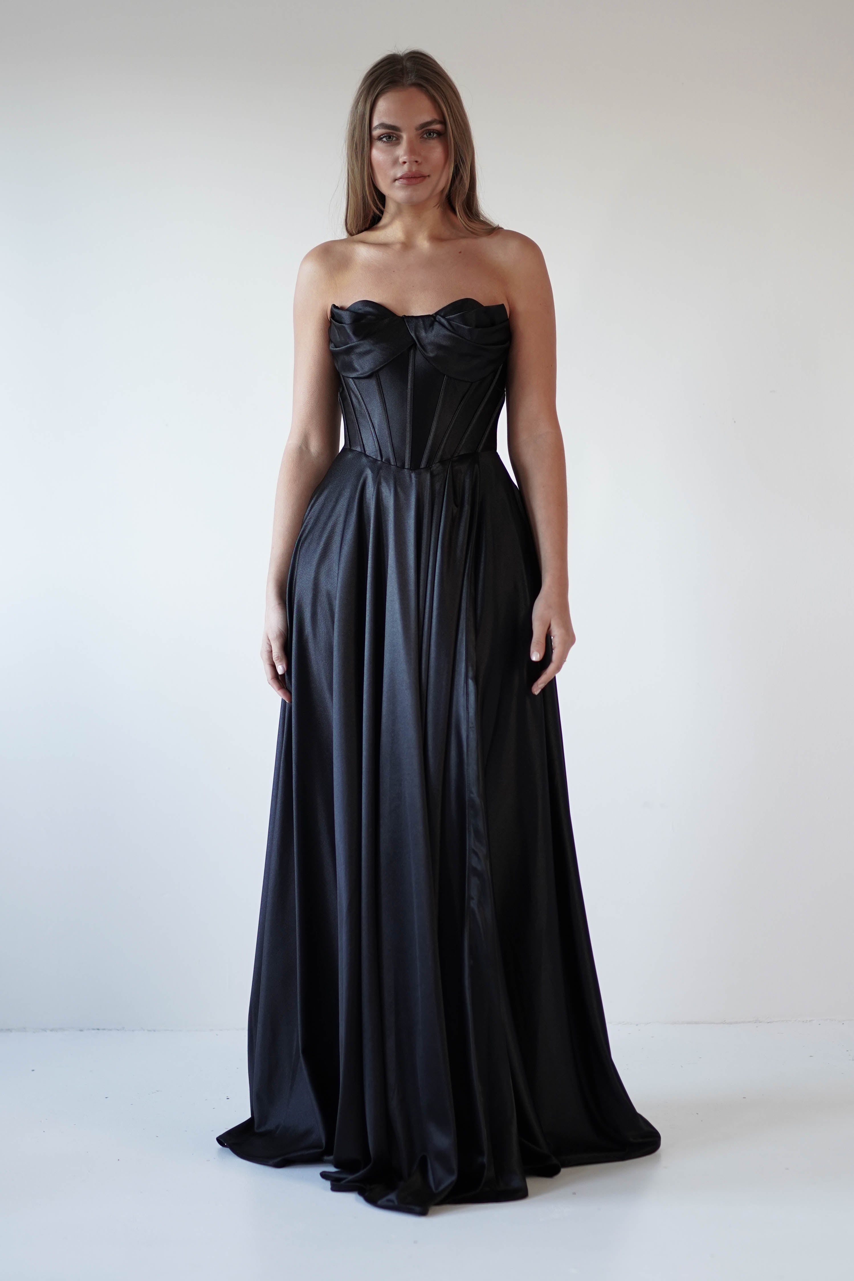 Kristi Strapless A Line Gown | Black