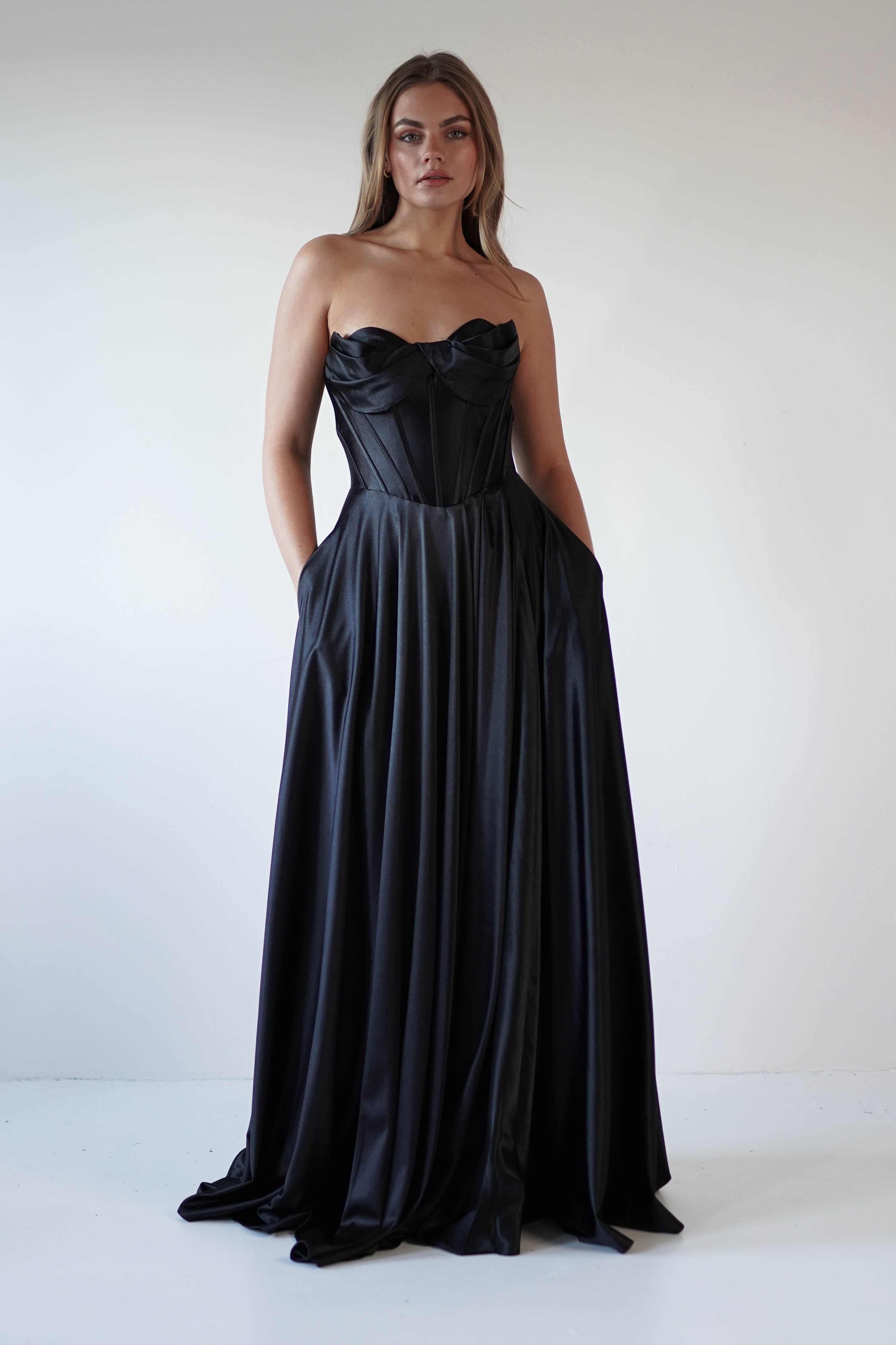 Kristi Strapless A Line Gown | Black