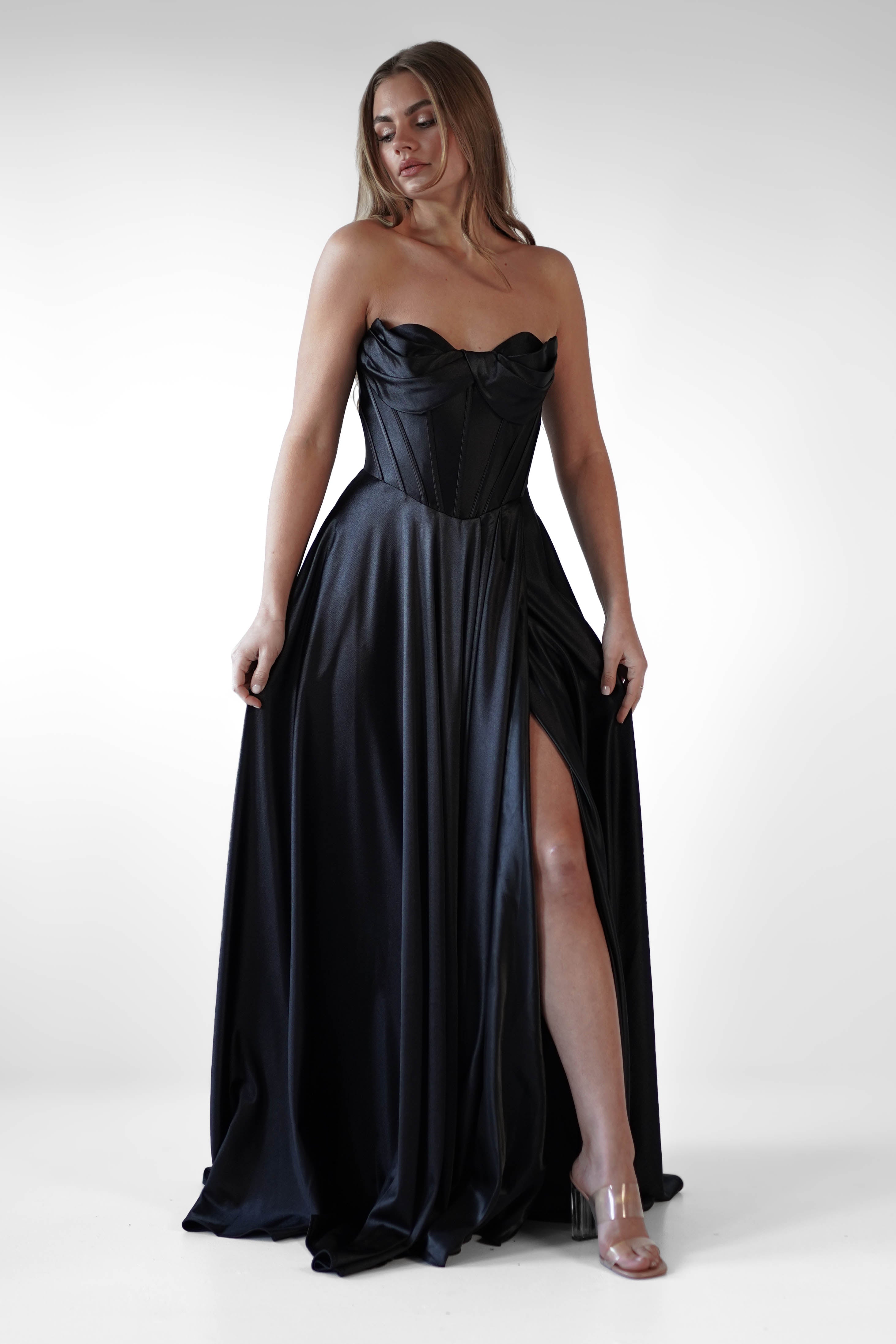 Kristi Strapless A Line Gown | Black