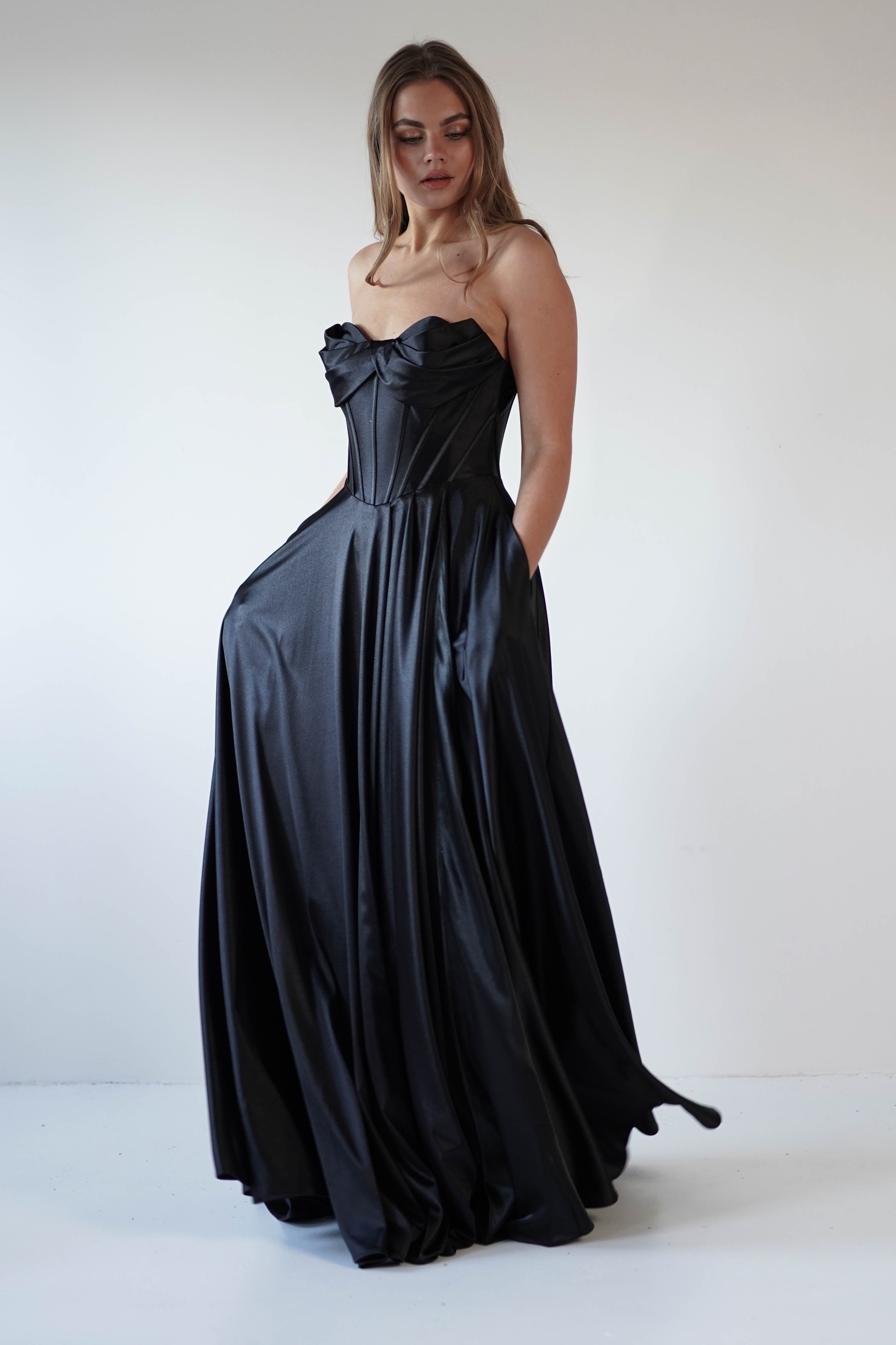 Kristi Strapless A Line Gown | Black