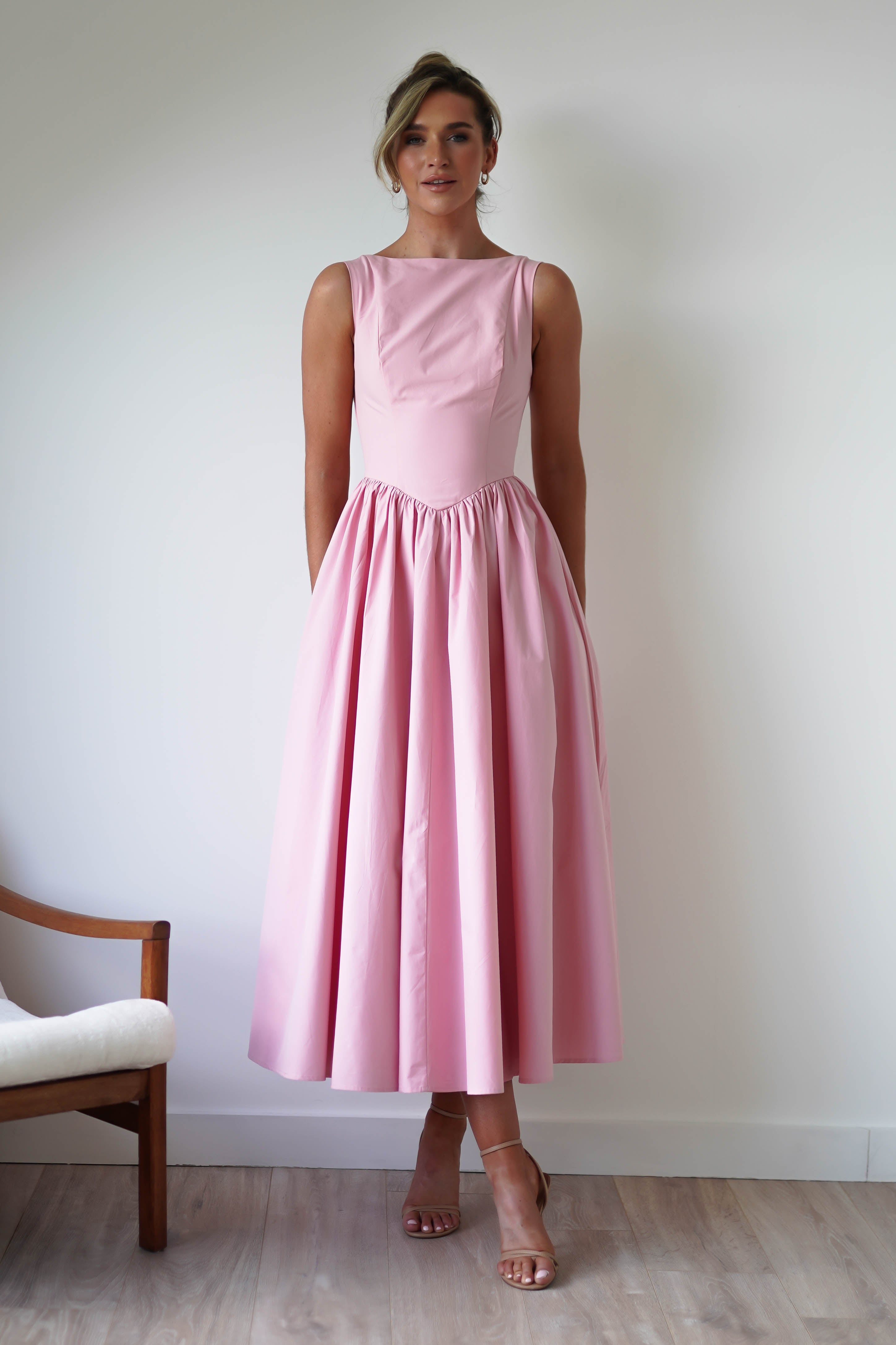 Lanelle Cotton Midaxi Dress | Pink